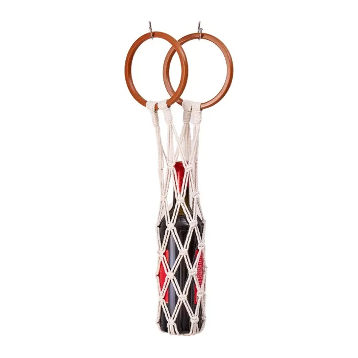 Handgewebte Rotwein-Netztasche aus Baumwolle in Weiß im böhmischen Design zur Wandmontage - Bild 1