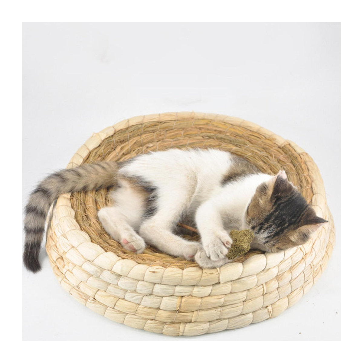 Handgewebter Katzenkorb von GoolRC aus Stroh und Maisblatt, rund, beige, Durchmesser: 45 cm - Bild 3