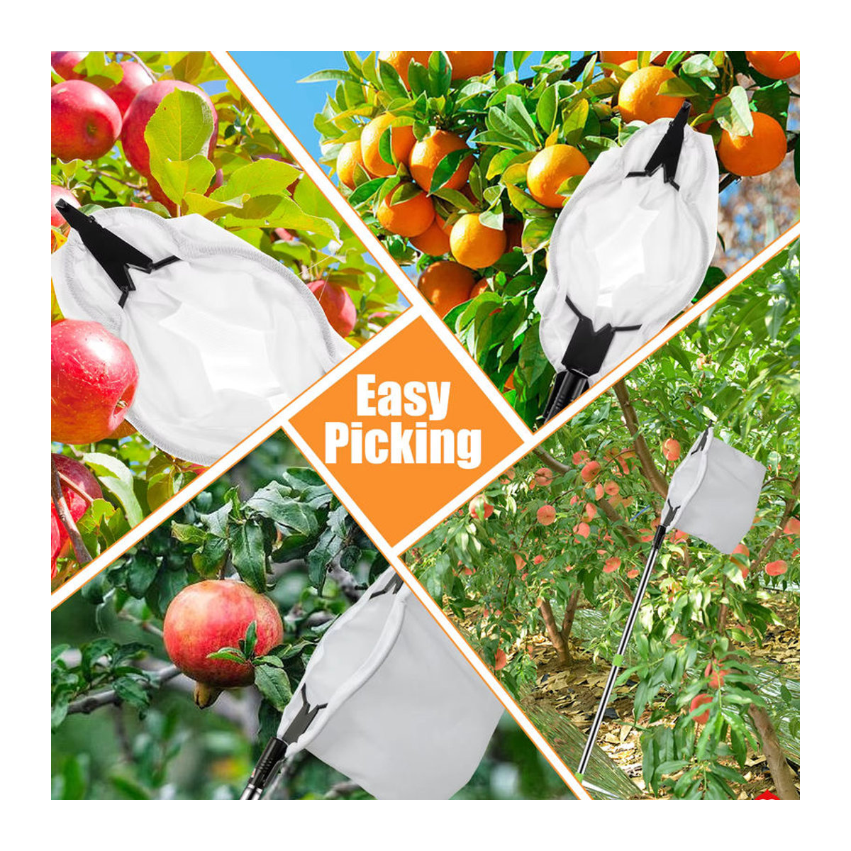 Hands DIY Obstpflücker aus Edelstahl mit Aufbewahrungstasche, verstellbare Höhe 1,6 bis 2 m, rutschfester Obstroder für den Garten - Bild 6