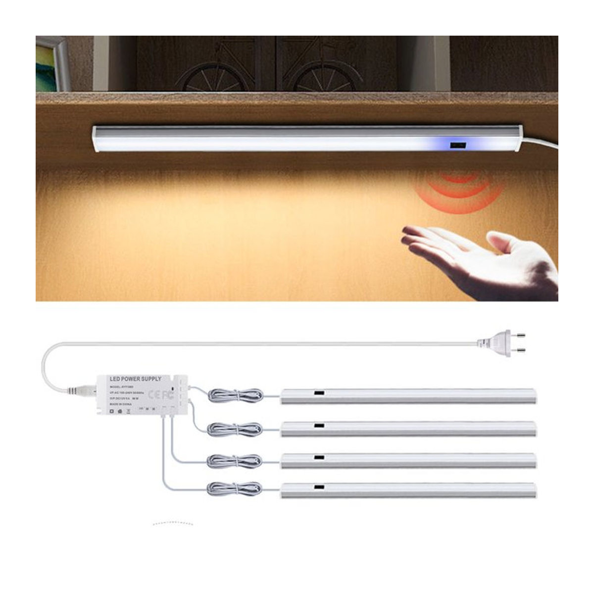 Handweep LED-Lichtleiste mit Bewegungssensor als Nachtlicht und Möbelbeleuchtung in Weiß mit EU-Stecker 220 V - Bild 1