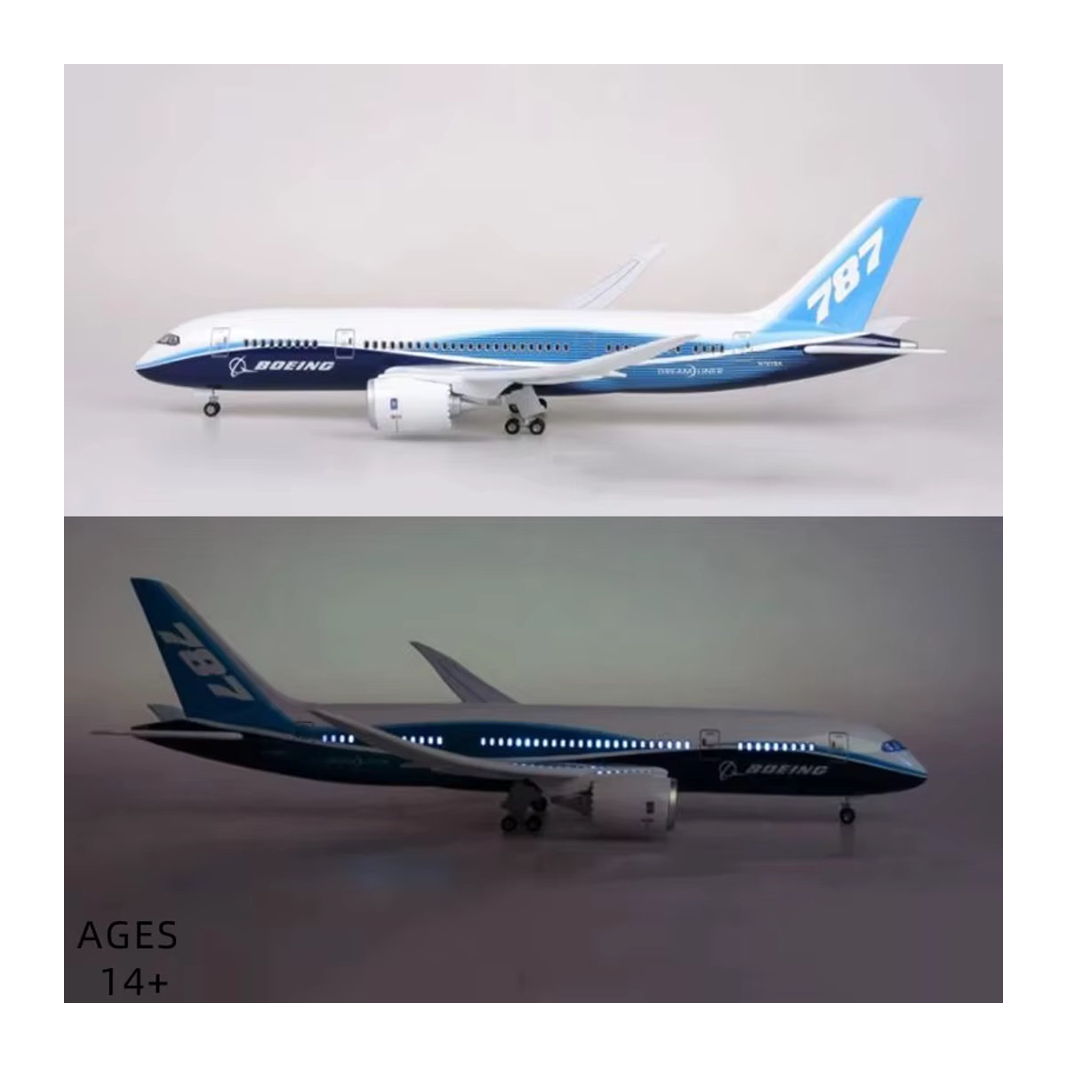 Hang Kun B787 Dreamliner Flugzeugmodell aus Harz im Maßstab 1:130 mit Lichtern und Rädern, Länge: 43 cm - Bild 2