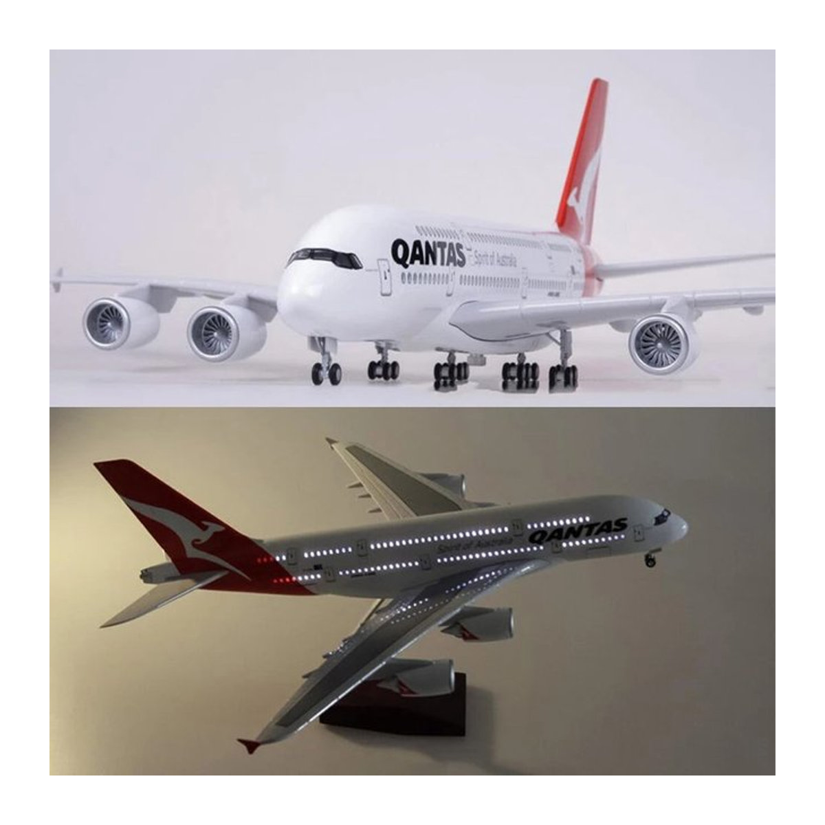 Hang Kun Flugzeugmodell A380 Qantas Airline in Weiß, Maßstab 1:160, aus Kunstharz und Kunststoff mit Licht und Rädern - Bild 1