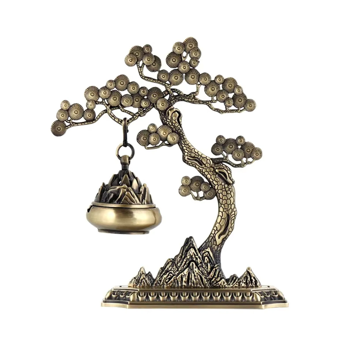 Hängender Weihrauchbrenner im chinesischen Stil aus Kiefernholz und Metall in Gold für Teezeremonien und Aromatherapie - Bild 6