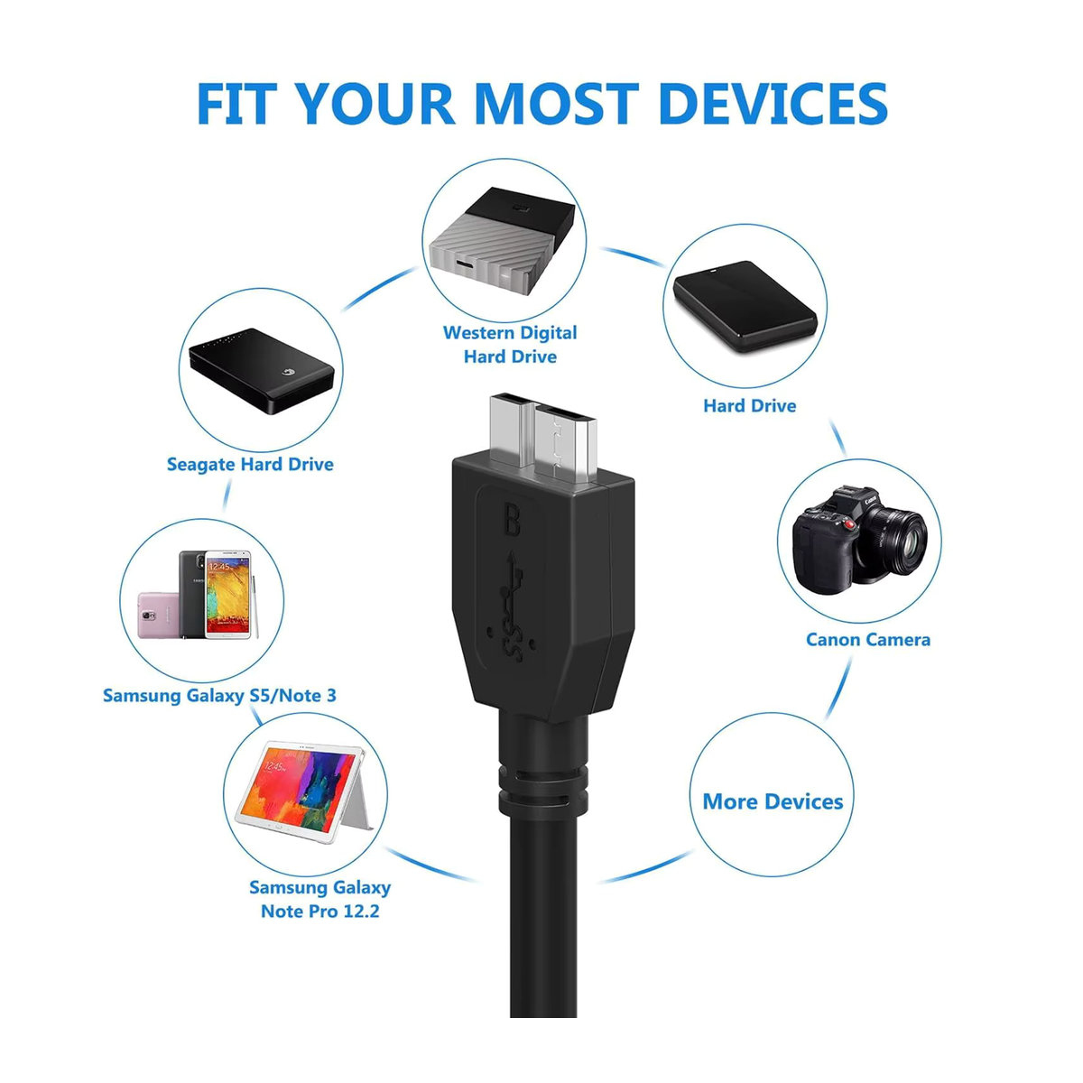 Hannord USB 3.0 auf Micro B Kabel in Schwarz für externe Festplatten und HDD mit 5 Gbit/s - Bild 2