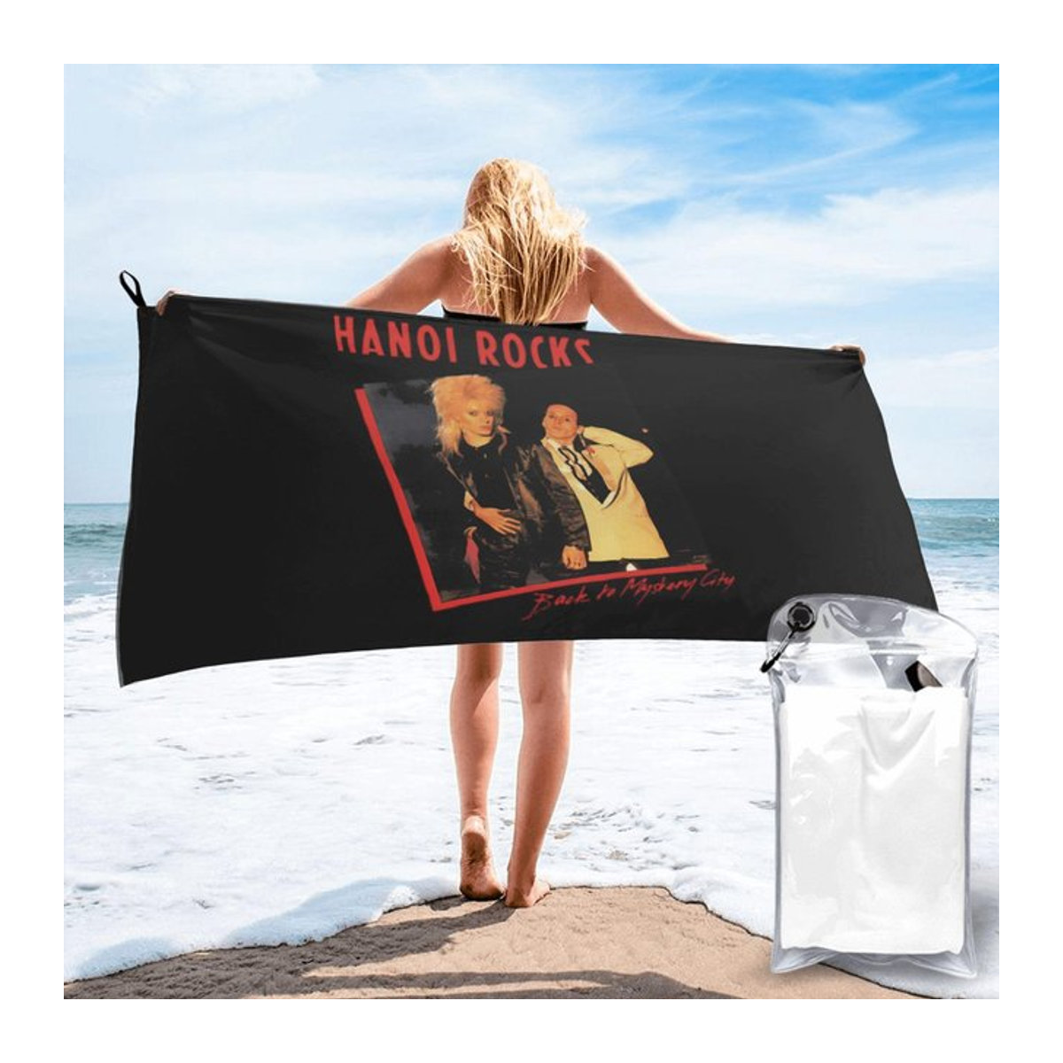Hanoi Rocks Strandtuch aus weicher Mikrofaser, schnelltrocknend und saugfähig, Breite: 30 cm, Höhe: 60 cm - Bild 1