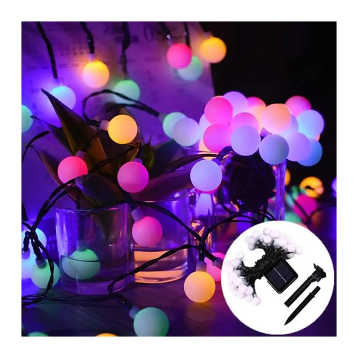 Haoze Solarleuchte LED Lichterkette mit warmweißen Kugeln, wasserfest für Outdoor und Camping - Bild 1