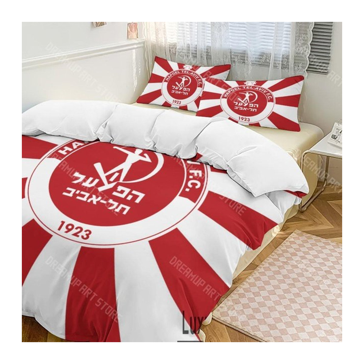 Hapoel Tel Aviv Bettwäsche Set mit 3D-Druck für Kinder, Jugendliche und Erwachsene, bestehend aus Bettbezug und Kissenbezug, Größe: 140 x 210 cm - Bild 1