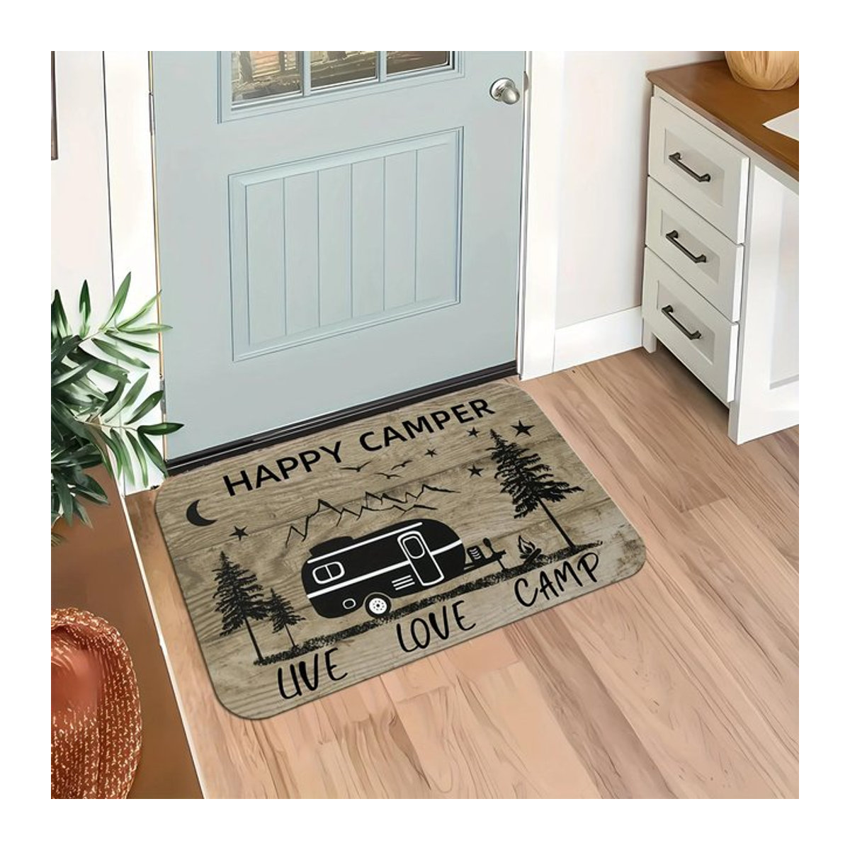 Happy Camper Wohnmobil Camping Willkommensmatte Teppich, Maschinenwaschbar, B/H/T: 60 x 40 x 1 cm - Bild 1