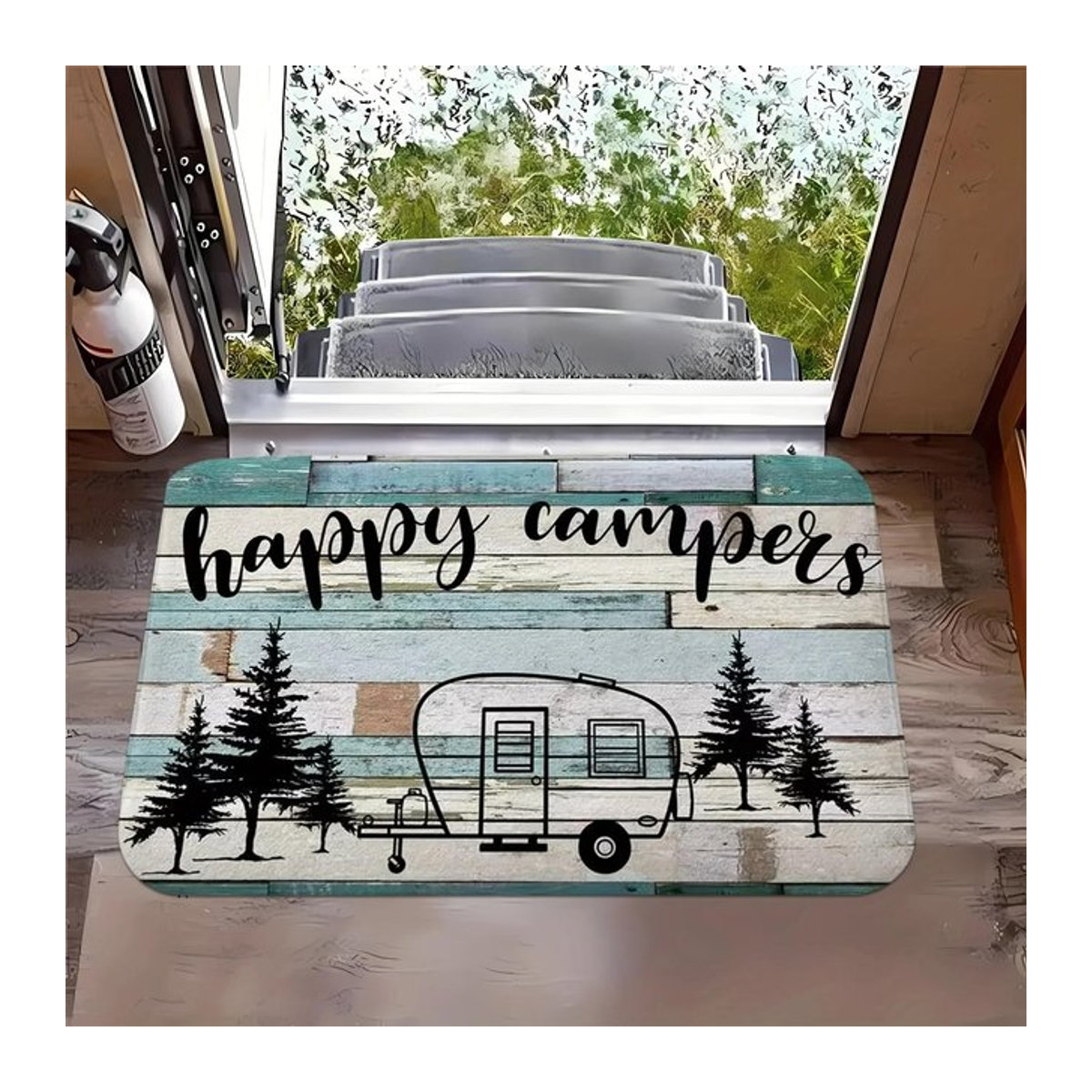 Happy Campers Fußmatte im Camping-Design, schmutzabweisender Flannel-Teppich für Wohnzimmer, Schlafzimmer, Küche oder Büro, B/T: 50 x 30 cm - Bild 1
