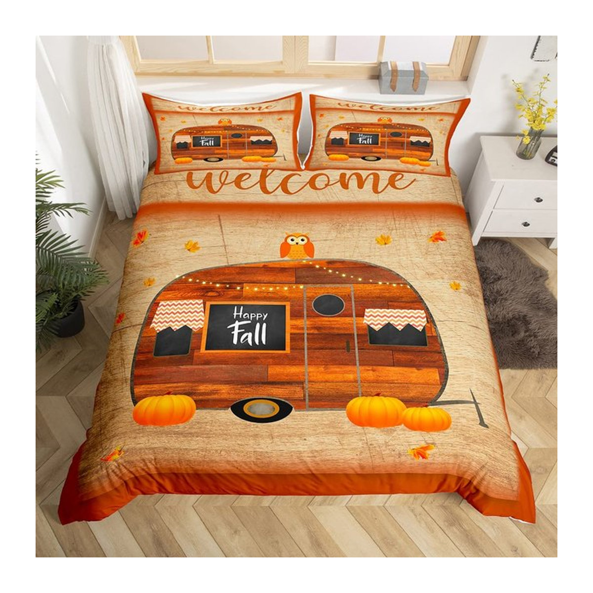 Happy Camping Bettwäsche Set Blauer Himmel mit Pflanzen Motiv für Camper und Outdoor Abenteuer, King Size, B: 245 cm, L: 210 cm - Bild 1