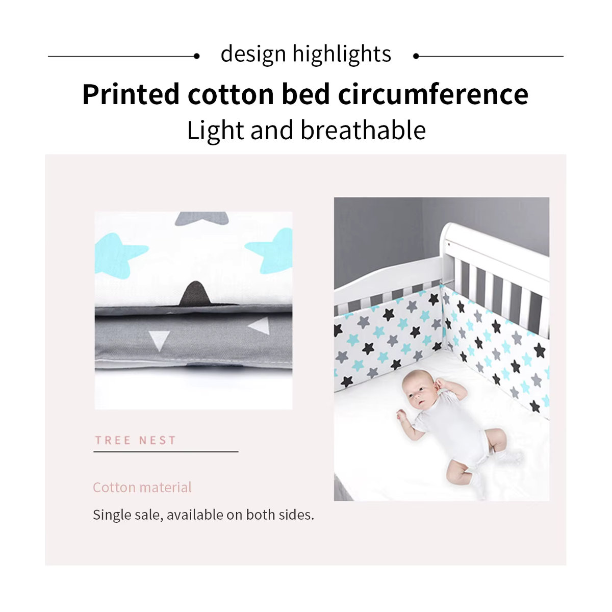 Happy Nappers Babybett Stoßstange aus Baumwolle mit Reißverschluss, mehrfarbig - Bild 4