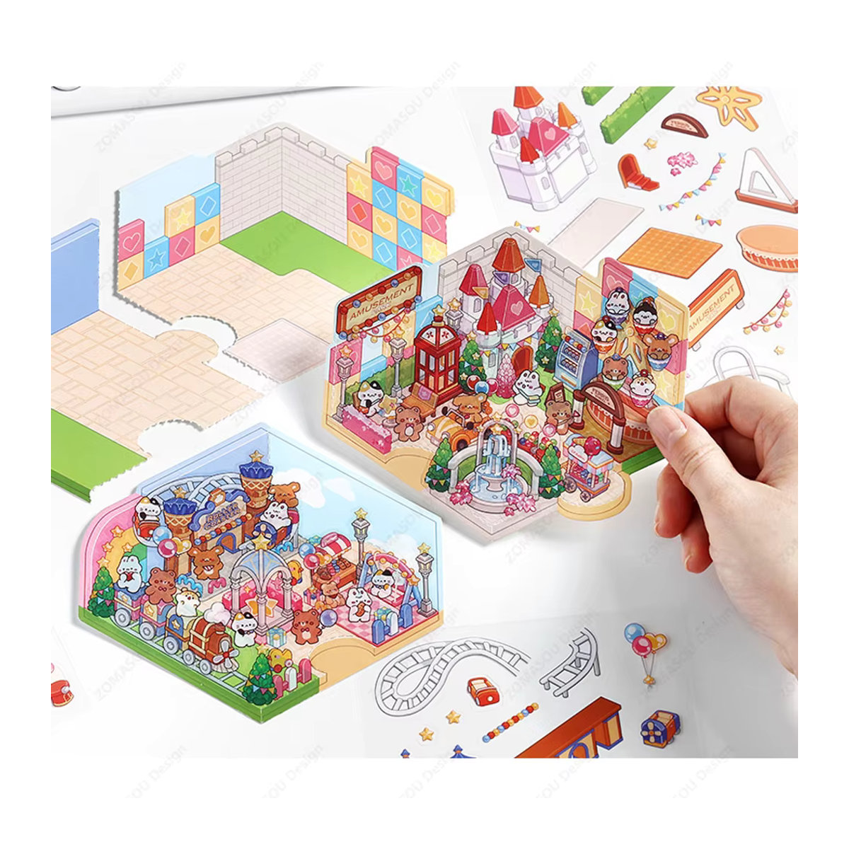 Happy Pretpark 3D-Landschaftsaufkleber DIY Hütte Szene zum Stapeln und Einfügen in Mehrfarbig - Bild 3
