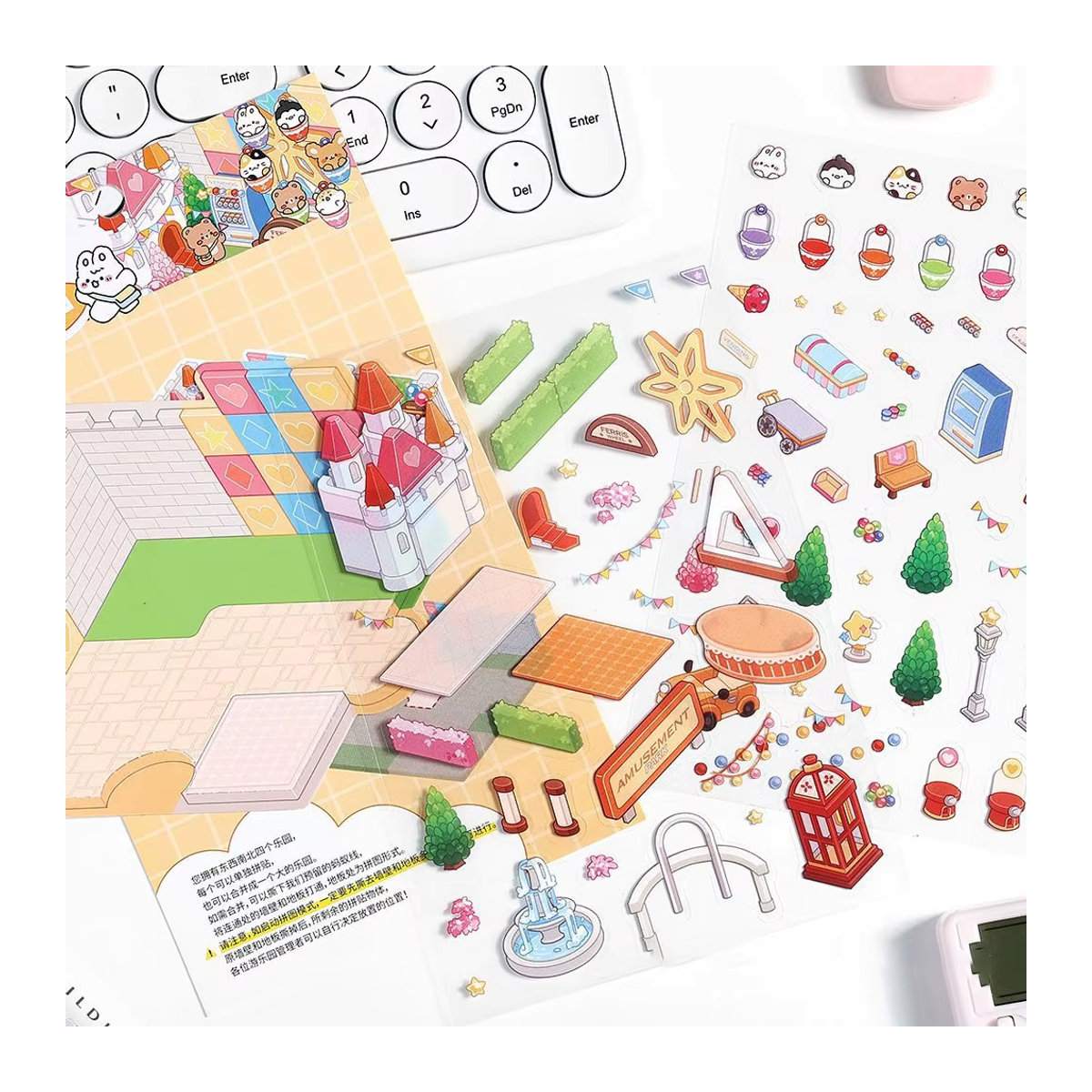 Happy Pretpark 3D-Landschaftsaufkleber DIY Hütte Szene zum Stapeln und Einfügen in Mehrfarbig - Bild 6