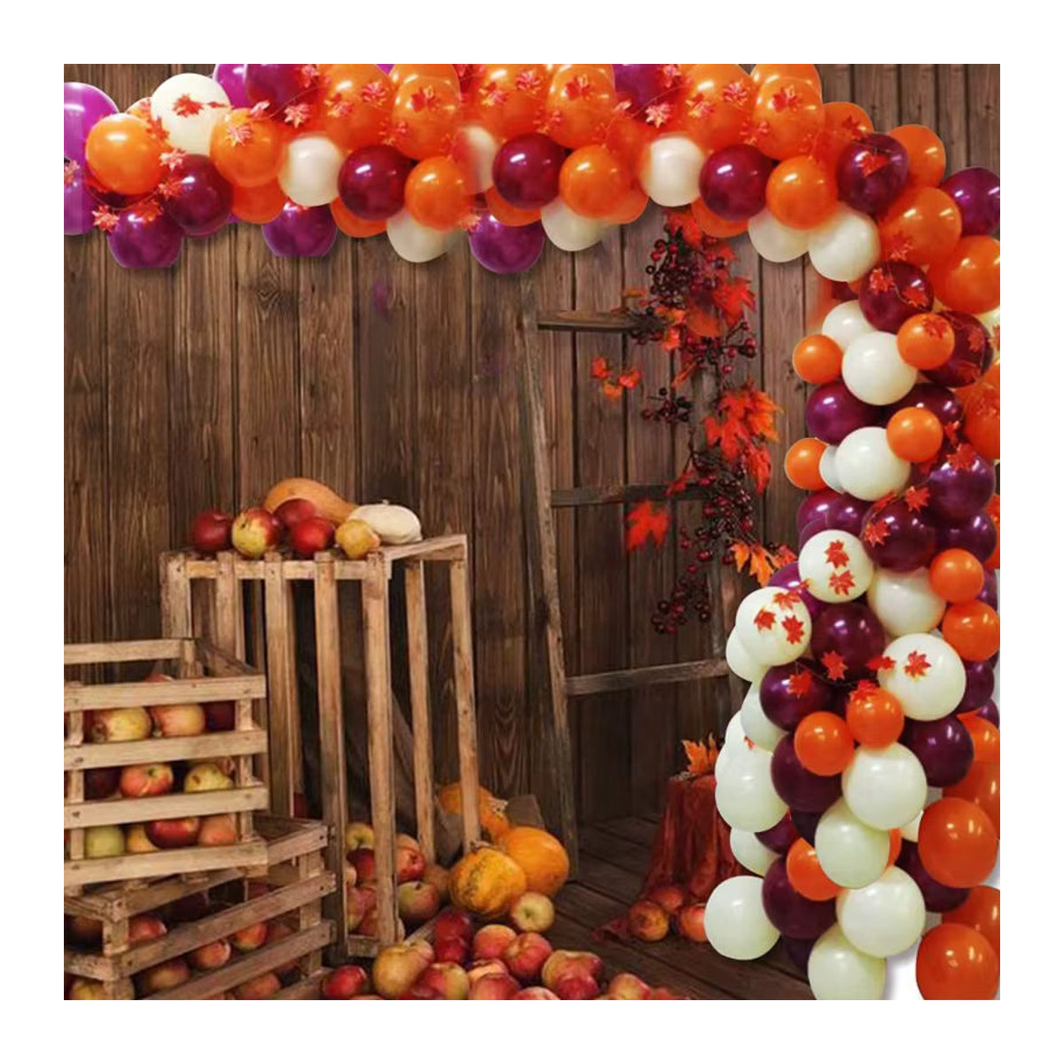 Happy Thanksgiving Ballonbogen Set für Indoor und Outdoor Dekoration in Braun, Rot und Orange mit Herbstblättern und rustikalem Design - Bild 3