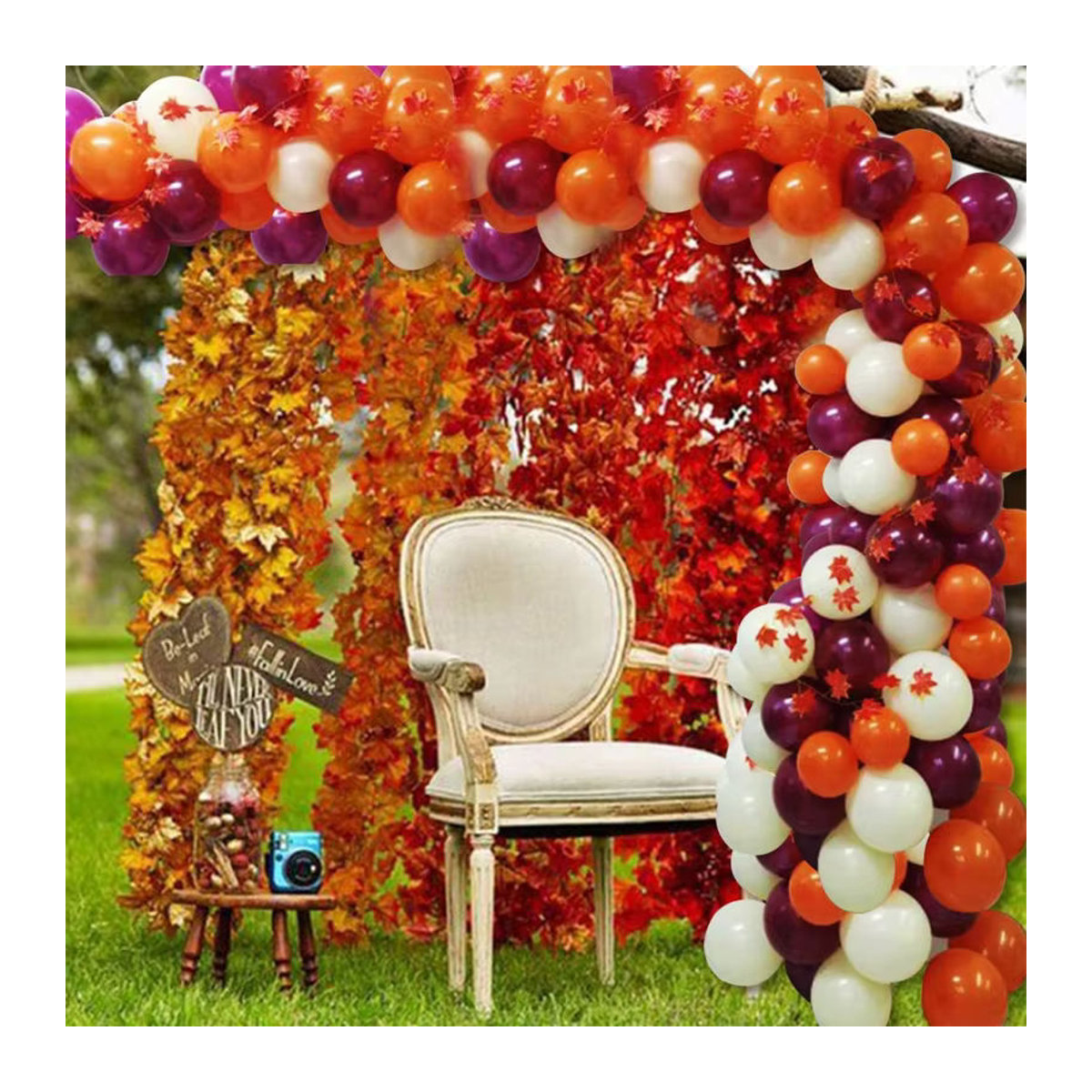 Happy Thanksgiving Ballonbogen Set für Indoor und Outdoor Dekoration in Braun, Rot und Orange mit Herbstblättern und rustikalem Design - Bild 4