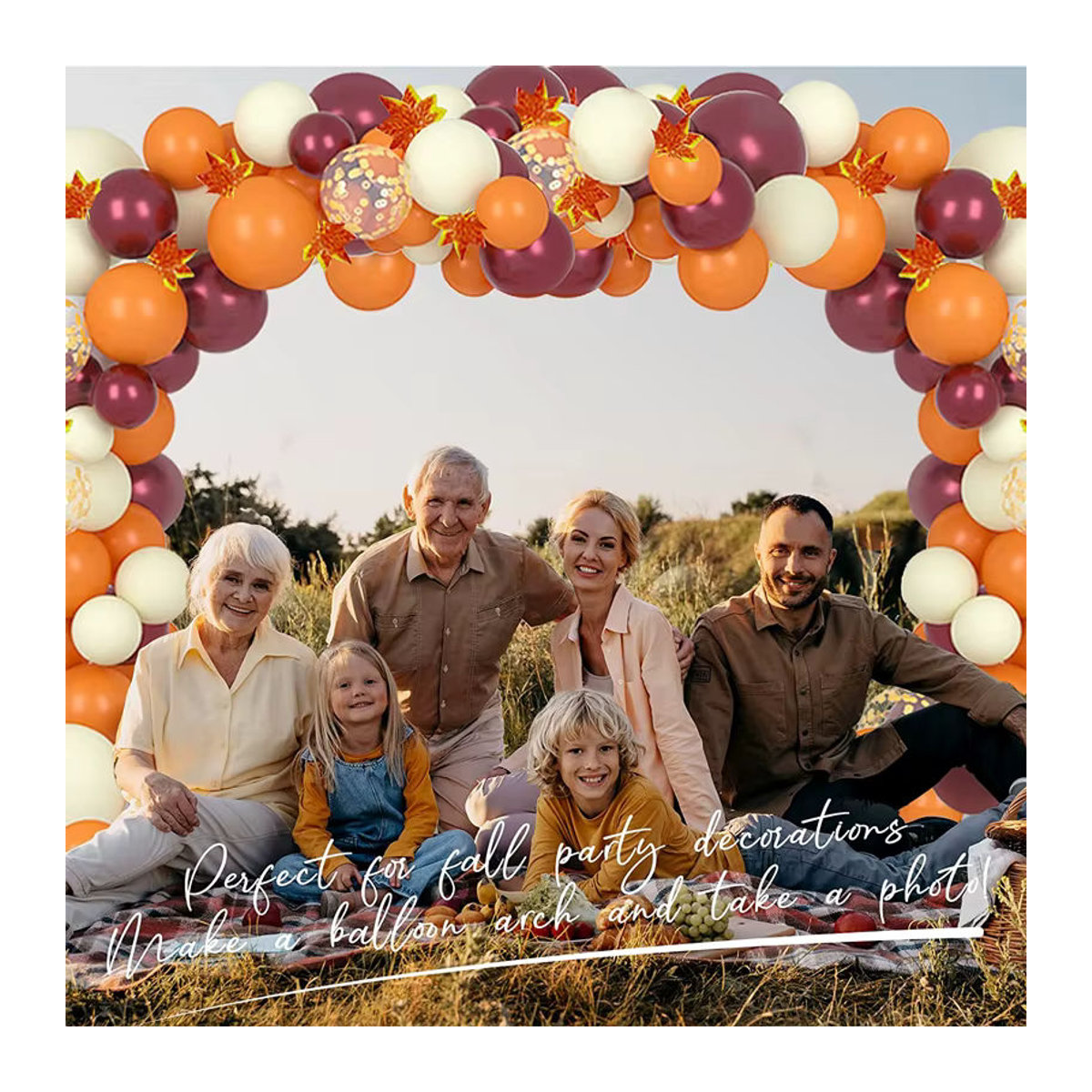Happy Thanksgiving Ballonbogen Set für Indoor und Outdoor Dekoration in Braun, Rot und Orange mit Herbstblättern und rustikalem Design - Bild 6