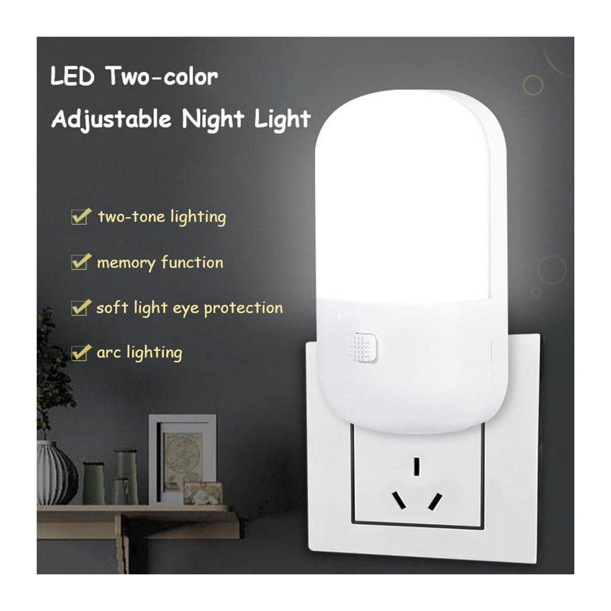 Happy6 LED Steckdosenlampe als energiesparendes Nachtlicht in Weiß mit 3 Watt und zweifarbiger Beleuchtung - Bild 2