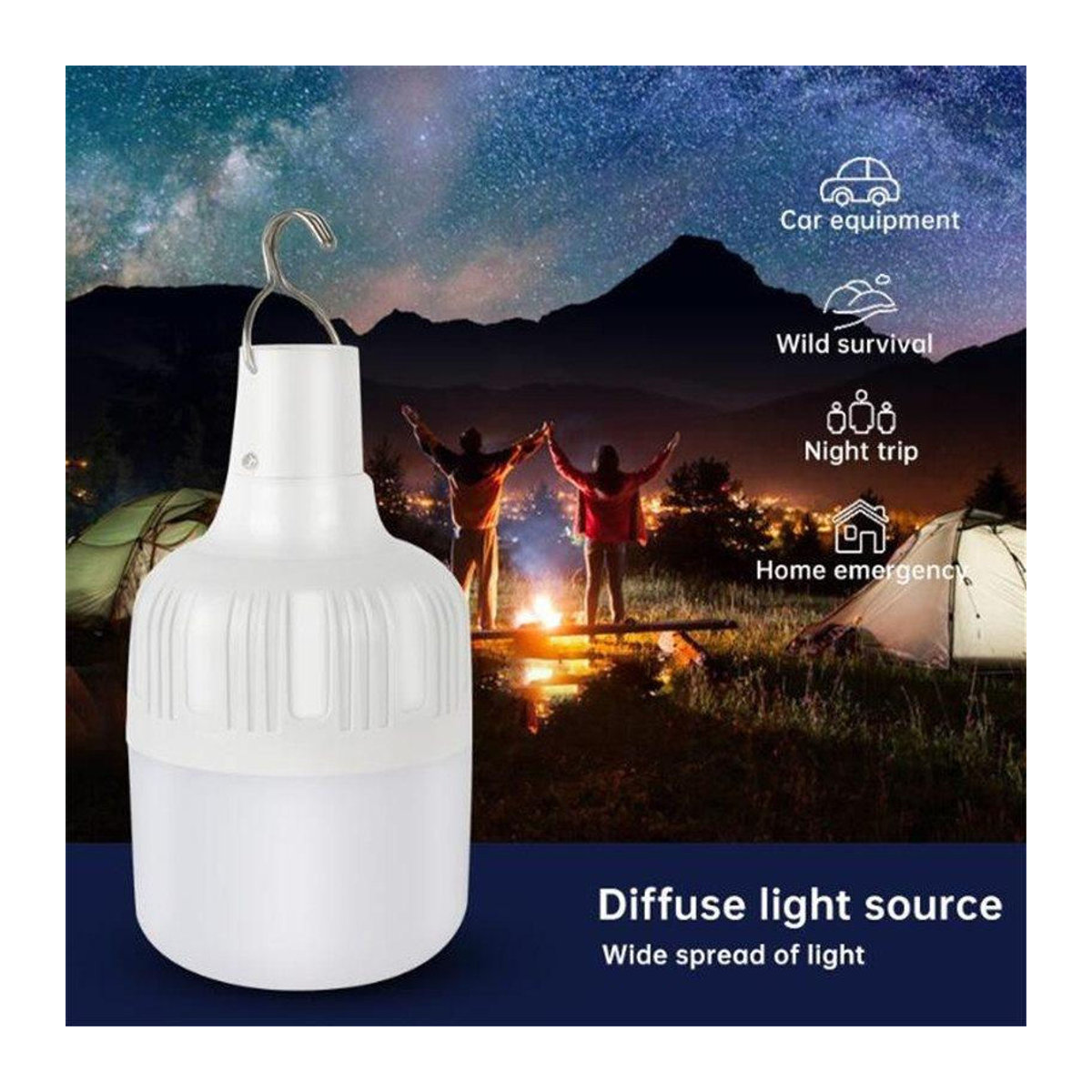 Happy6 Wiederaufladbare 80 W USB-LED-Glühbirne in Weiß für Camping, Nachtfischen und Notbeleuchtung - Bild 4