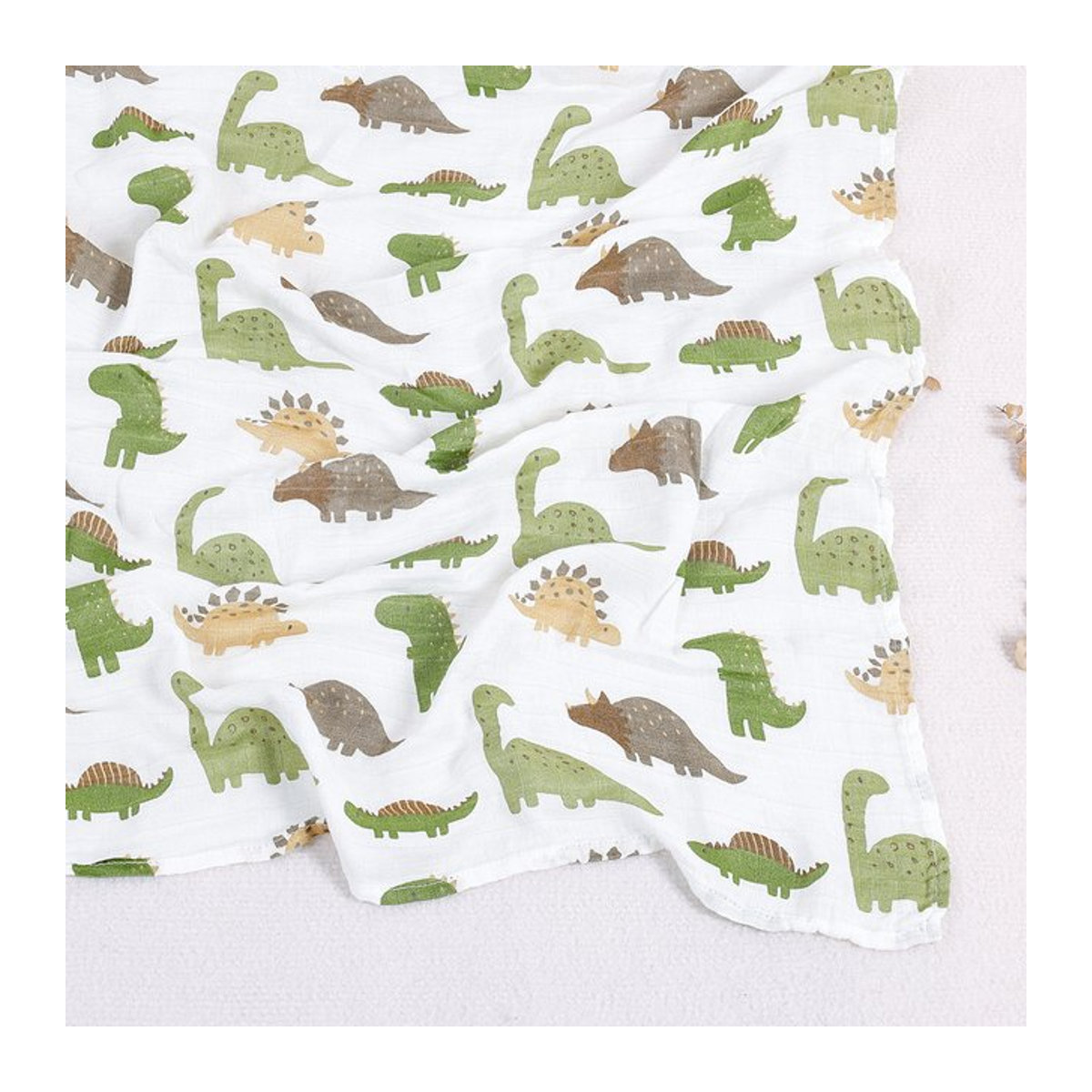 HappyFlute Baby-Schmusetuch mit Dinosaurier-Print aus weichem Bambus-Baumwoll-Stoff, B/B: 120 x 110 cm - Bild 1