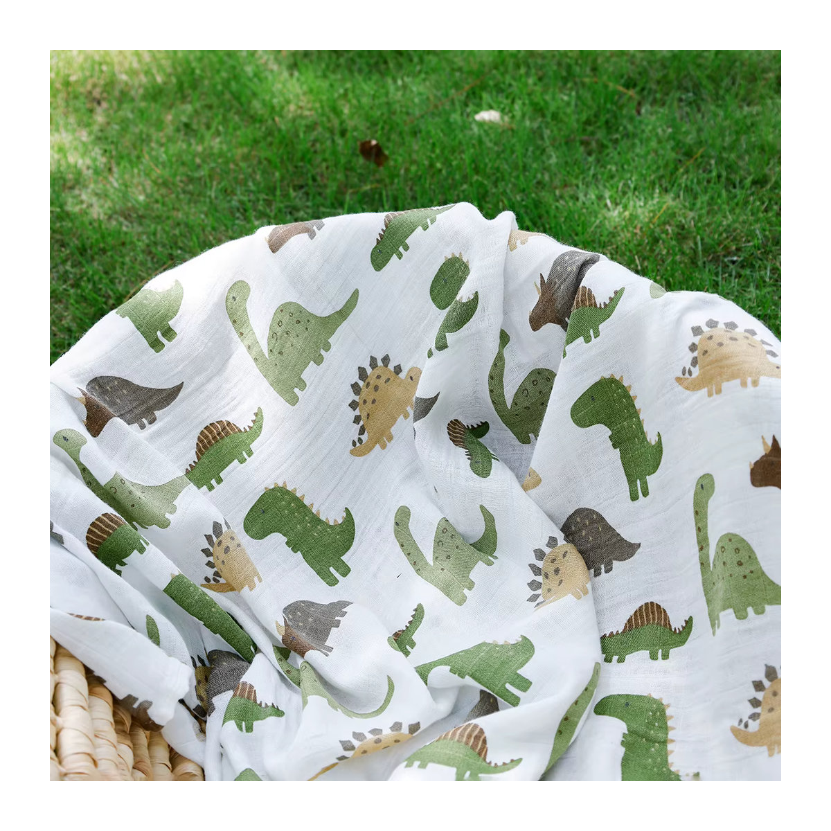 HappyFlute Baby-Schmusetuch mit Dinosaurier-Print aus weichem Bambus-Baumwoll-Stoff, B/B: 120 x 110 cm - Bild 2