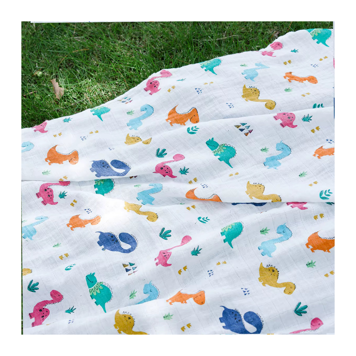 HappyFlute Babydecke mit Dinosaurier-Druck aus weichem Bambus-Baumwollstoff als Multifunktions-Pucktuch und Schlafdecke für Neugeborene in Multicolor - Bild 2