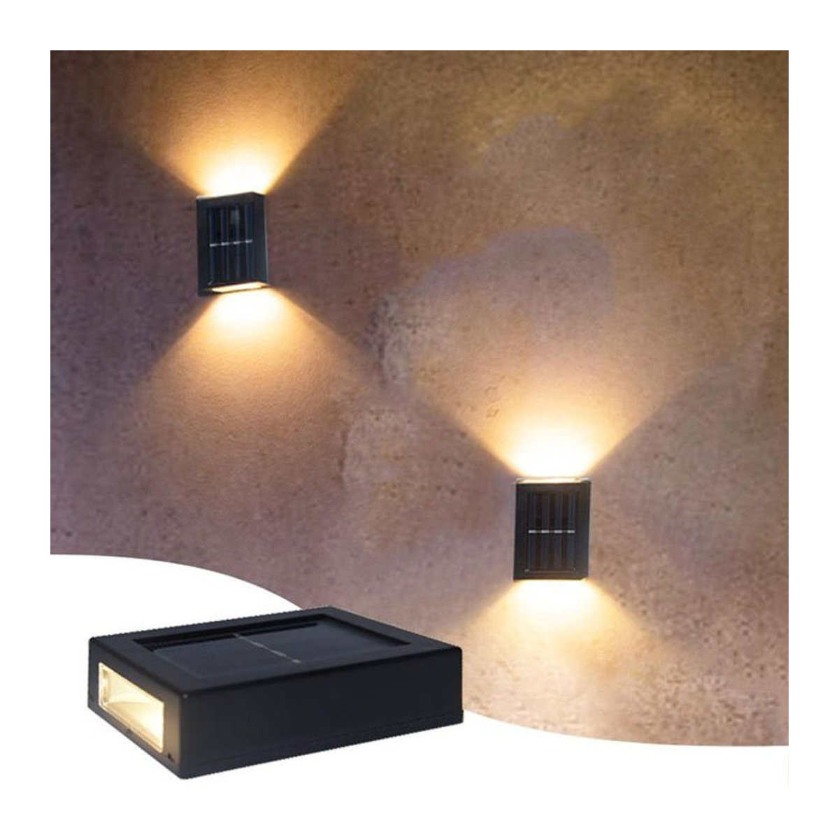 Happypilot Solar LED Wandleuchte für Außenbereich, wasserdichte Up-and-Down Gartenlampe in Warmweiß, Schwarz oder Weiß - Bild 1