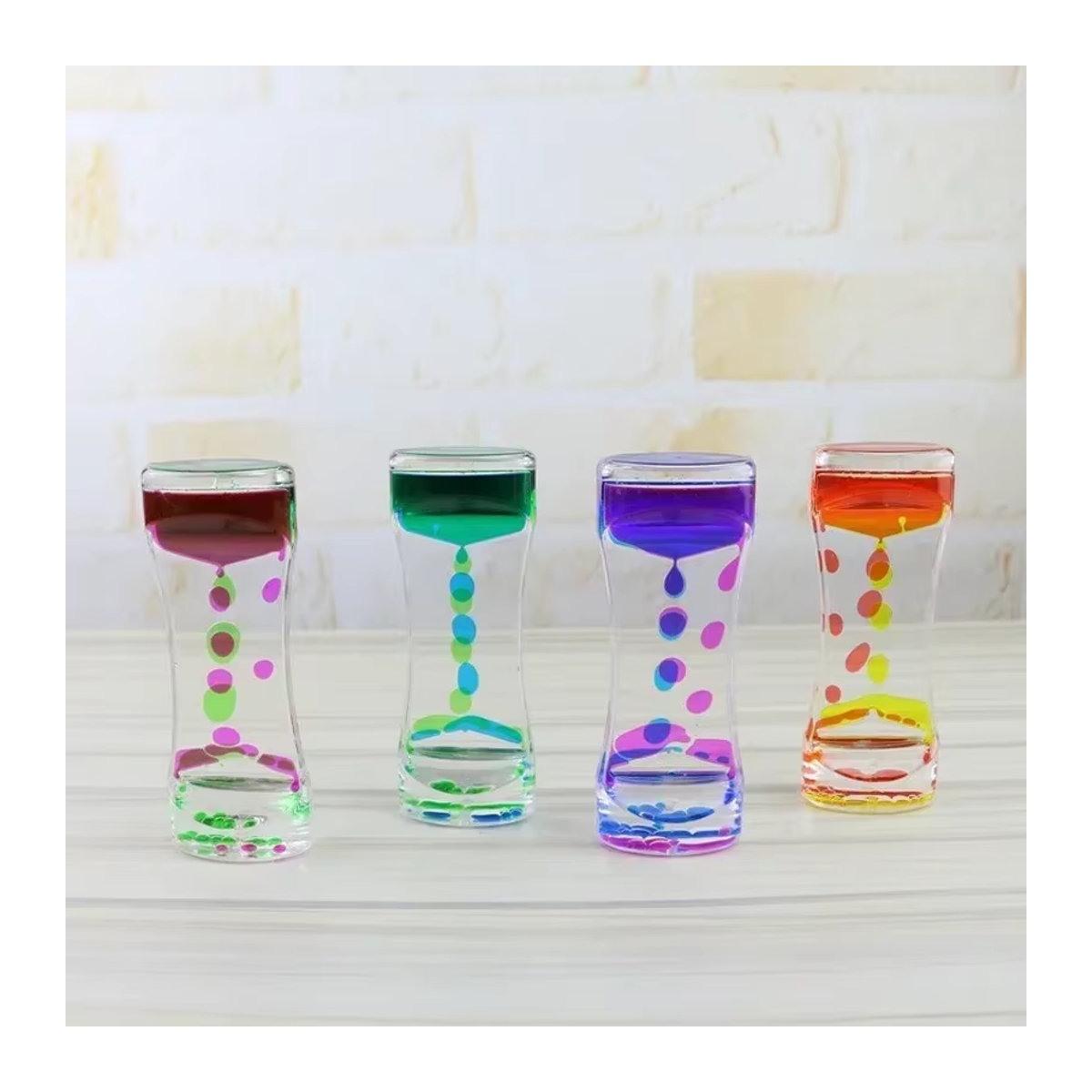 Hause Sanduhr Timer mit Flüssigkeitsbewegung als sensorisches Spielzeug zur Stressbewältigung, mehrfarbig, Glas - Bild 2