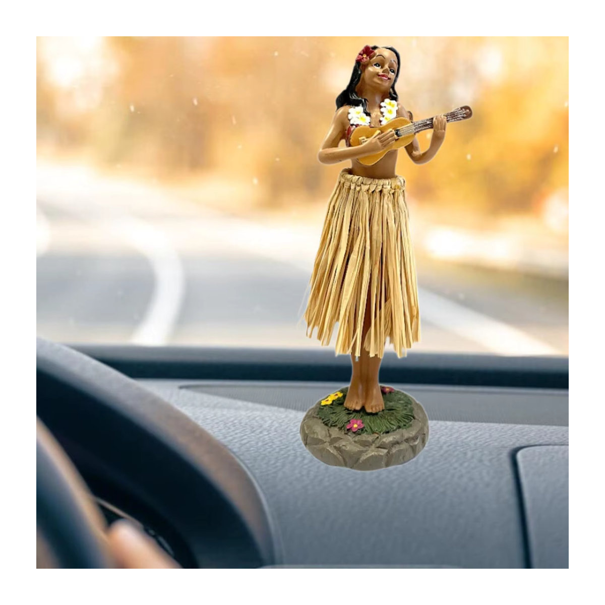Hawaii Leilani Armaturenbrett-Puppe von perfeclan, tanzende hawaiianische Tänzerin mit Ukulele und Gitarre, mehrfarbige Dekofigur aus Kunstharz - Bild 4