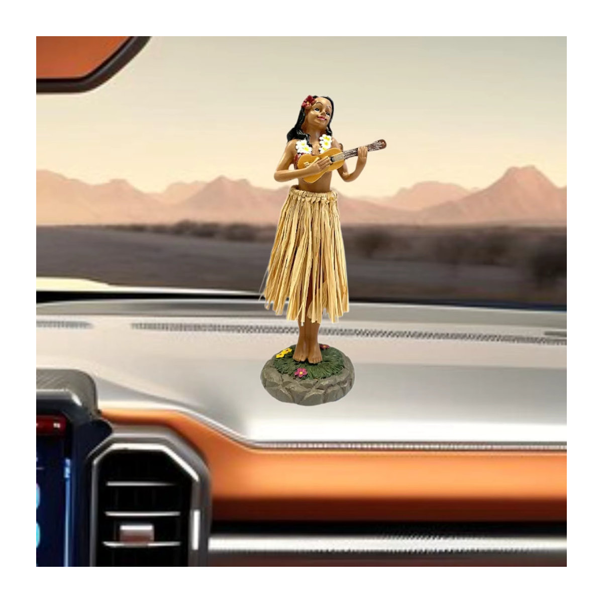 Hawaii Leilani Armaturenbrett-Puppe von perfeclan, tanzende hawaiianische Tänzerin mit Ukulele und Gitarre, mehrfarbige Dekofigur aus Kunstharz - Bild 5