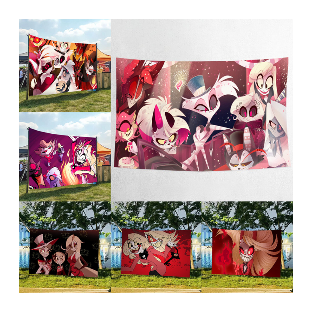 Hazbin Hotel Fotohintergrund mit floralem Design für Kindergeburtstage und Fotografie, mehrfarbig, B: 120 cm, H: 70 cm - Bild 1