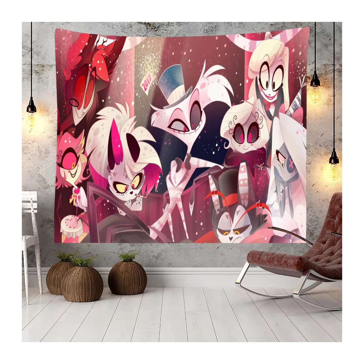 Hazbin Hotel Fotohintergrund mit floralem Design für Kindergeburtstage und Fotografie, mehrfarbig, B: 120 cm, H: 70 cm - Bild 2