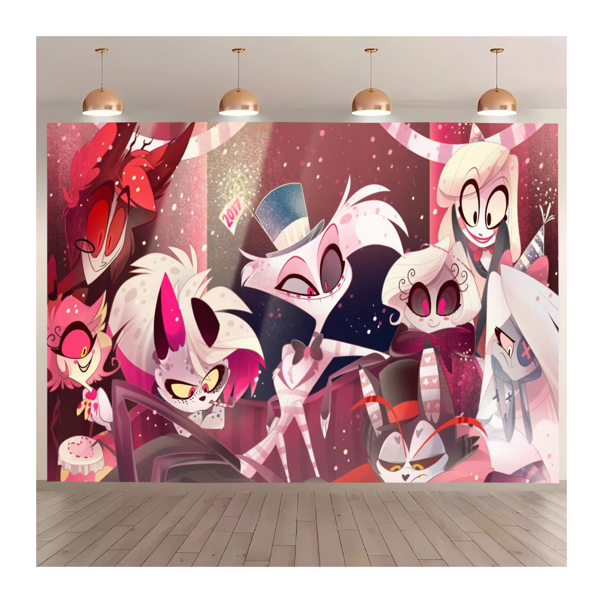 Hazbin Hotel Fotohintergrund mit floralem Design für Kindergeburtstage und Fotografie, mehrfarbig, B: 120 cm, H: 70 cm - Bild 3