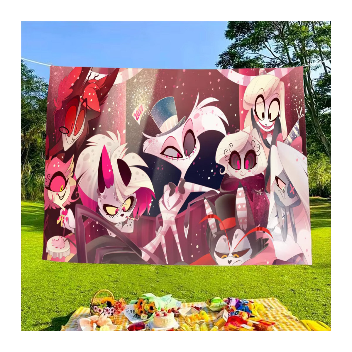Hazbin Hotel Fotohintergrund mit floralem Design für Kindergeburtstage und Fotografie, mehrfarbig, B: 120 cm, H: 70 cm - Bild 5