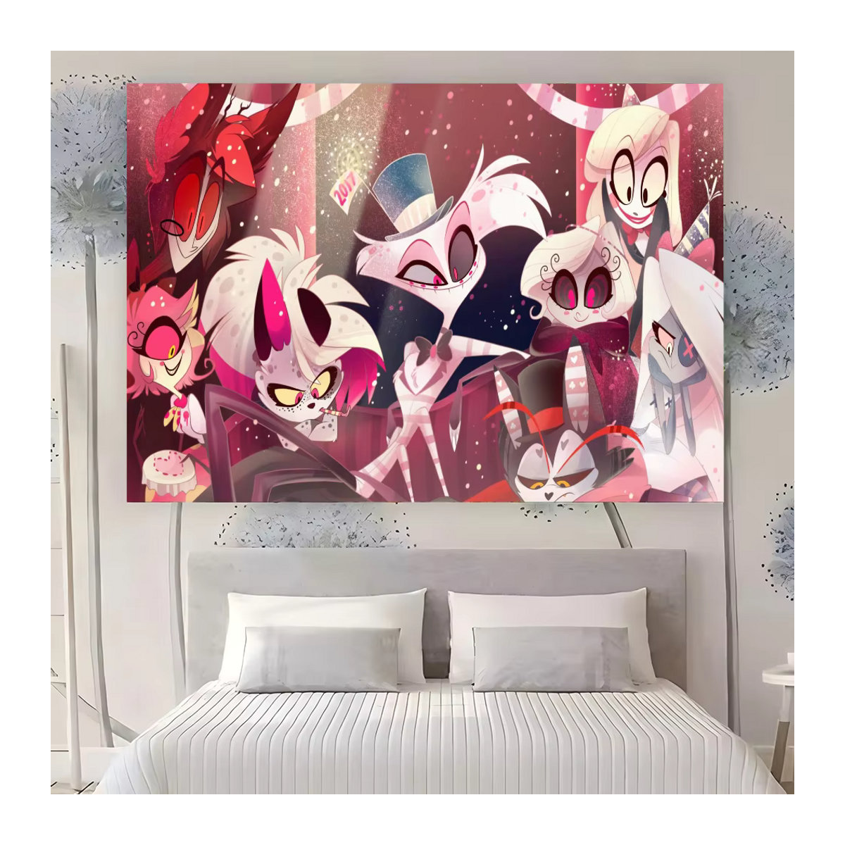 Hazbin Hotel Fotohintergrund mit floralem Design für Kindergeburtstage und Fotografie, mehrfarbig, B: 120 cm, H: 70 cm - Bild 6