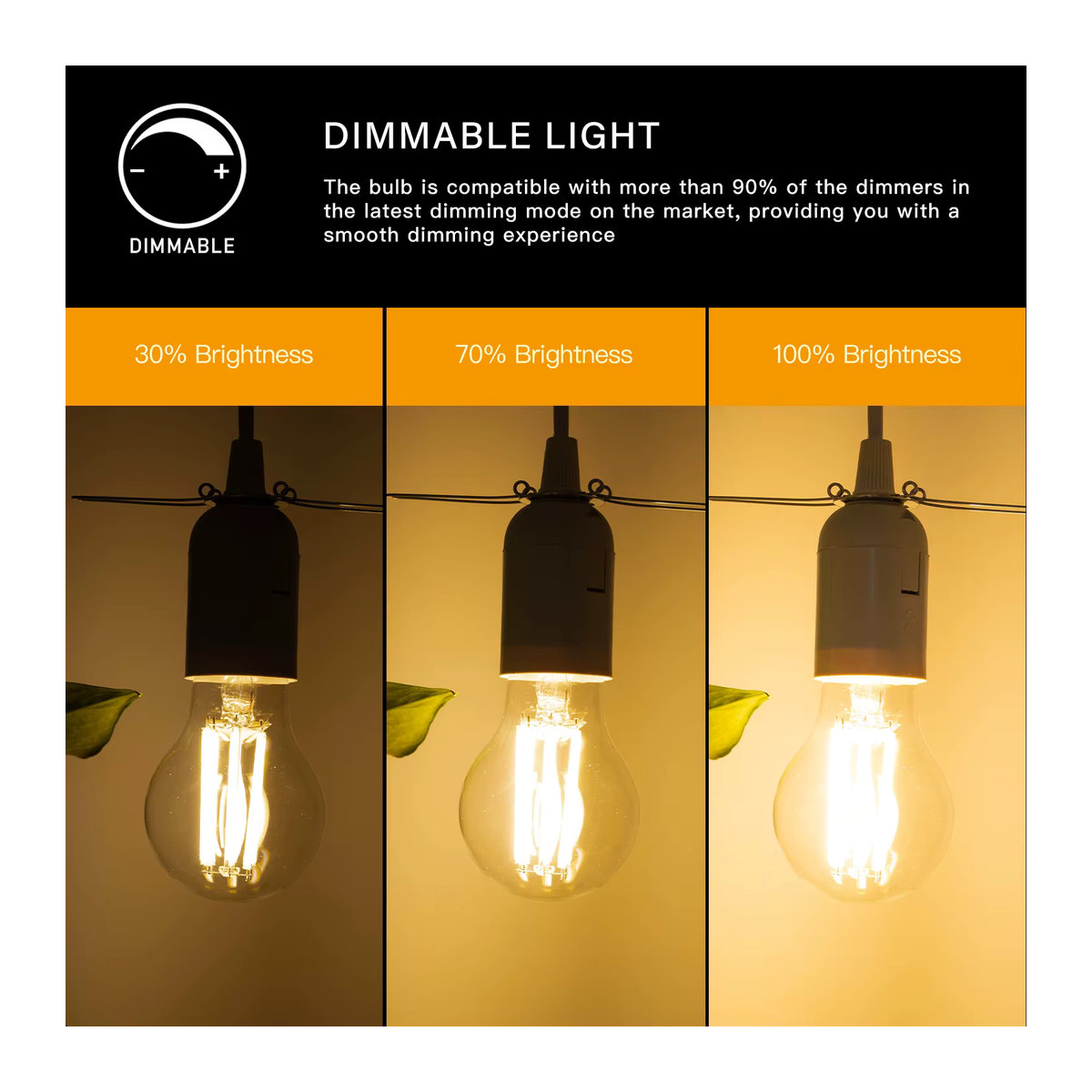 Hcnew Edison LED-Glühbirne A19 E27 Filament-Lampe, 12 W, 1521 Lumen, dimmbar, 2700 K Warmweiß, Retro-Design - Bild 3