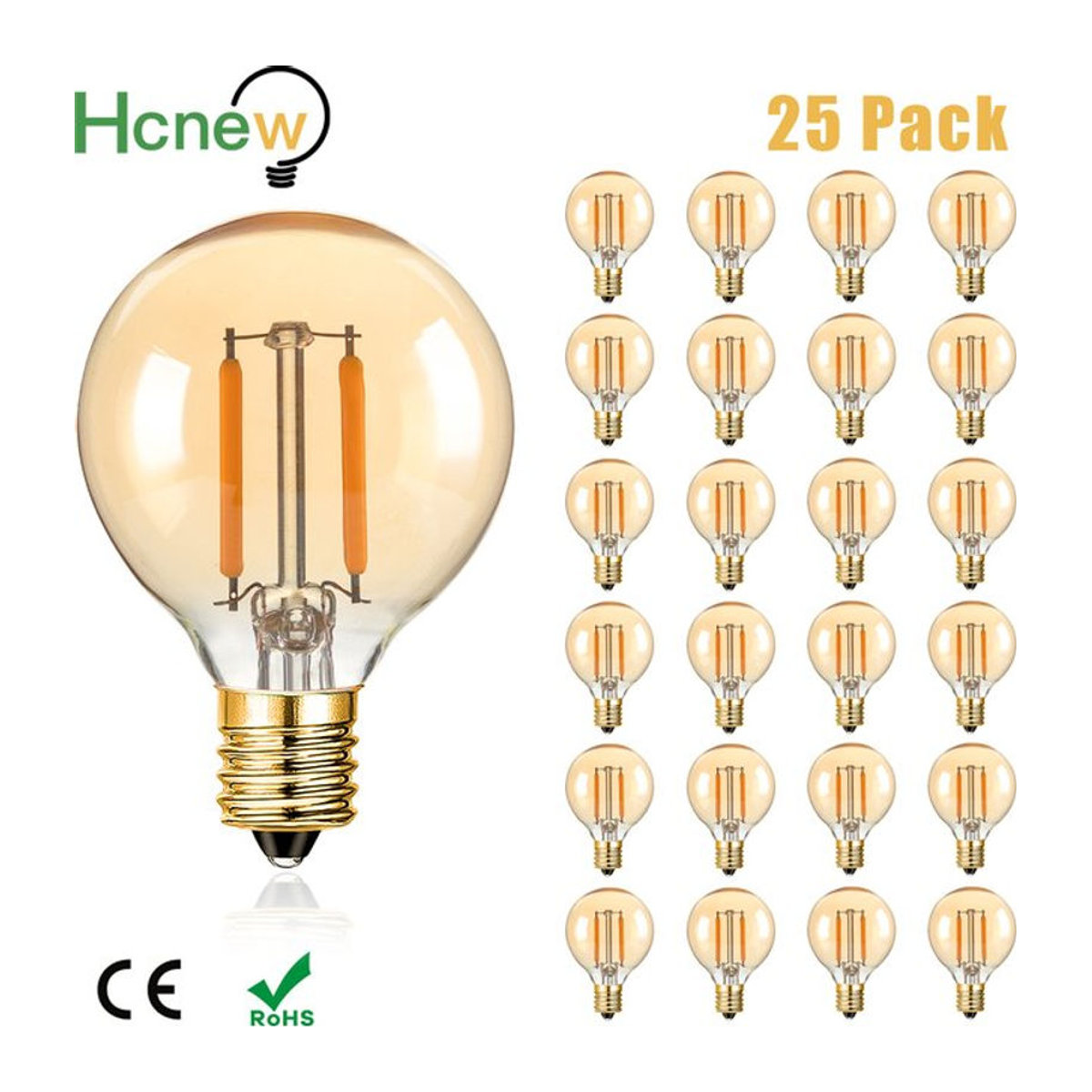 Hcnew G40 LED Filament-Lampe E14 Retro Bernsteinfarben Warmweiß 1,5W Dimmbar - Bild 1