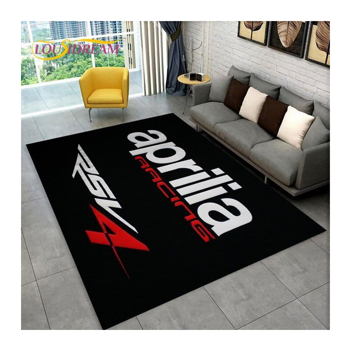 HD Aprilia Racing Motorrad Logo Druckteppich in Schwarz, rutschfeste Bodenmatte für Wohnzimmer oder Kinderbereich, B x L: 60 x 90 cm - Bild 1