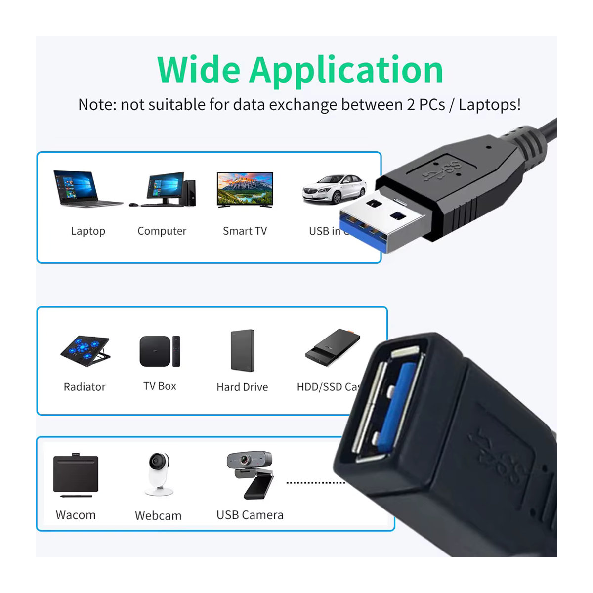 HDmatters USB 3.0 Verlängerungskabel Schwarz, Stecker auf Buchse für Windows, Mac und PC - Bild 2