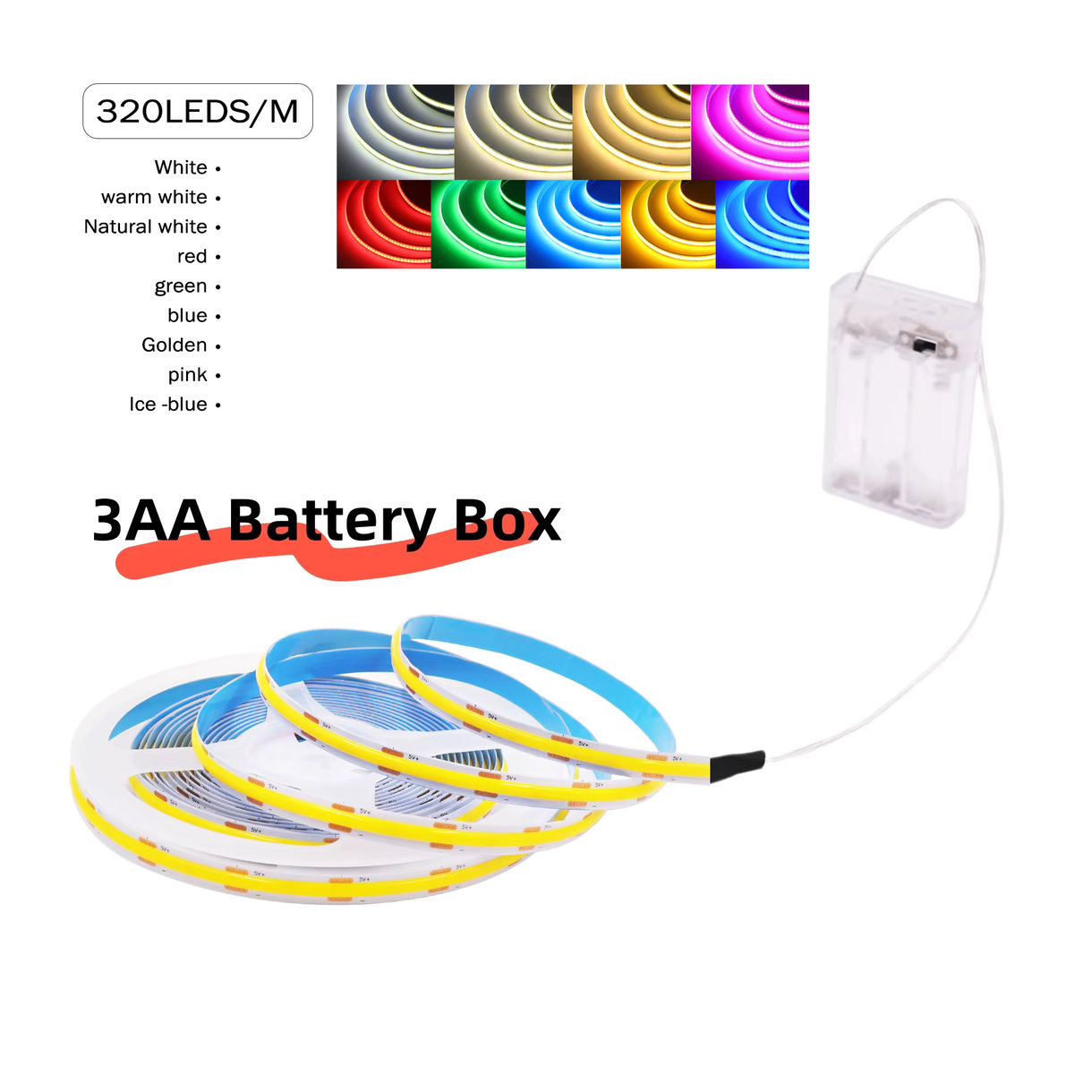 HEGEHE COB LED Streifen 5V mit 320 LEDs/m und 8mm PCB für TV Hintergrundbeleuchtung in Rot - Bild 3