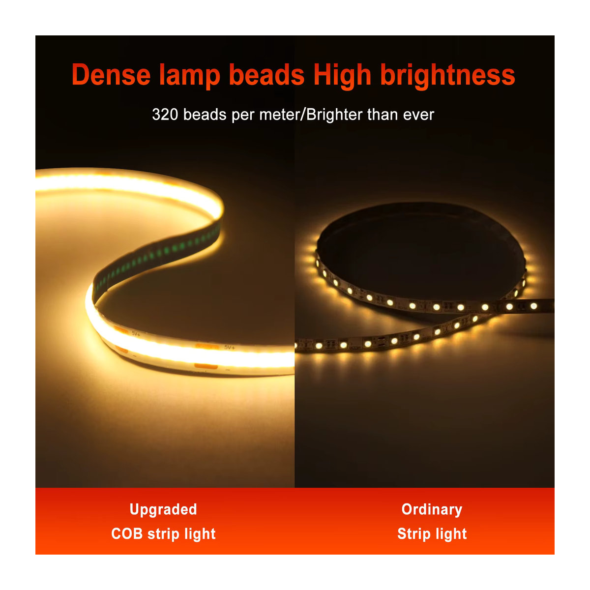 HEGEHE COB LED Streifen 5V mit 320 LEDs/m und 8mm PCB für TV Hintergrundbeleuchtung in Rot - Bild 4