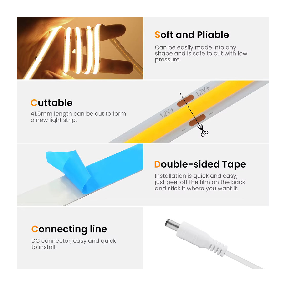 HEGEHE LED-COB Lichtleiste mit Bewegungsmelder, batteriebetrieben und USB-Anschluss, Weiß, Kaltweiß, Minimalistisches Design für Schrank, Küche und Treppe - Bild 5
