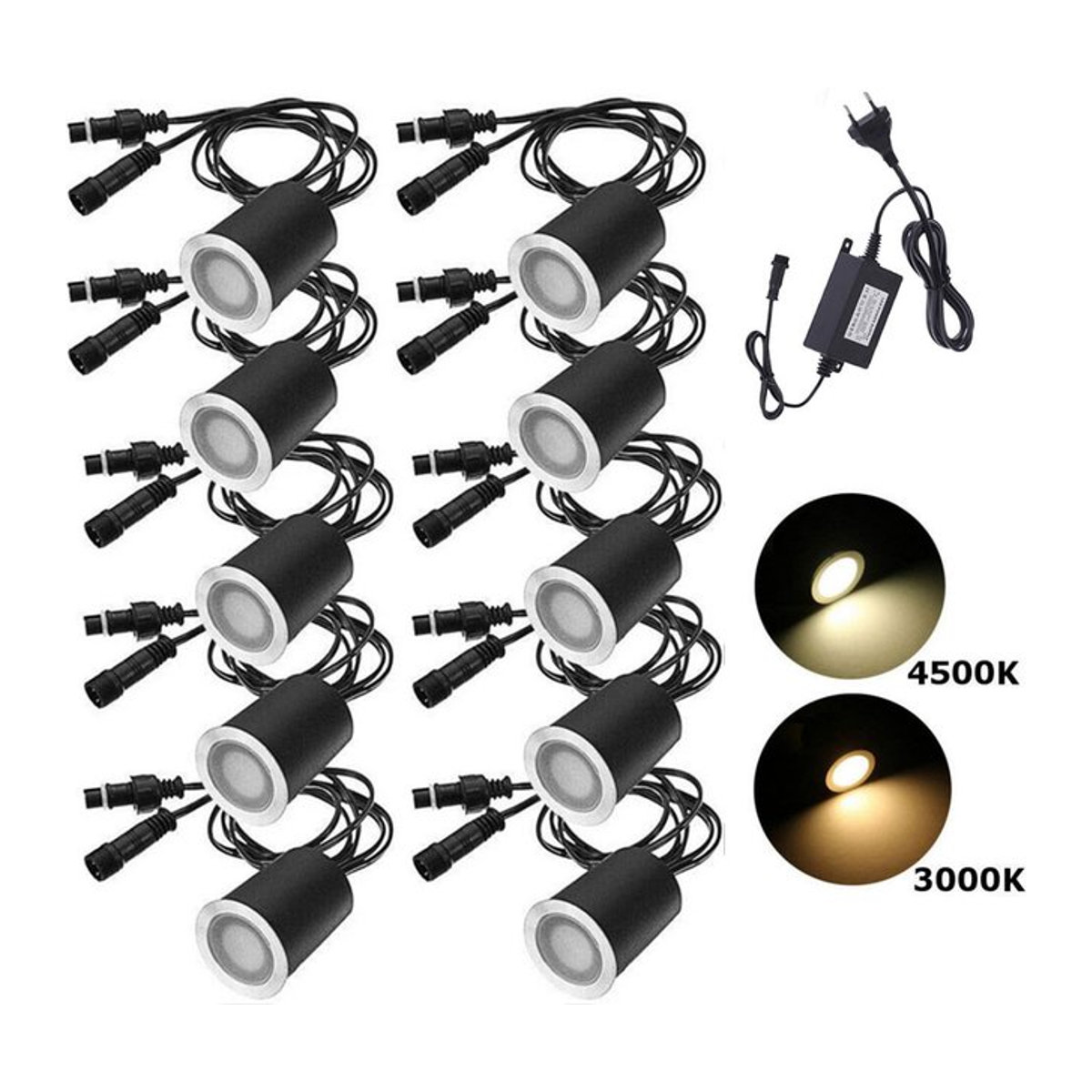 HEGEHE LED Einbauleuchte IP67 Wasserdicht für Garten und Landschaft, 12V, 0,6W, Edelstahl, Schwarz, Durchmesser: 32 mm - Bild 1