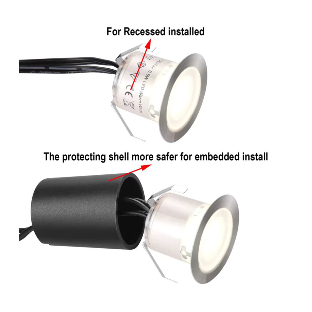 HEGEHE LED Einbauleuchte IP67 Wasserdicht für Garten und Landschaft, 12V, 0,6W, Edelstahl, Schwarz, Durchmesser: 32 mm - Bild 3