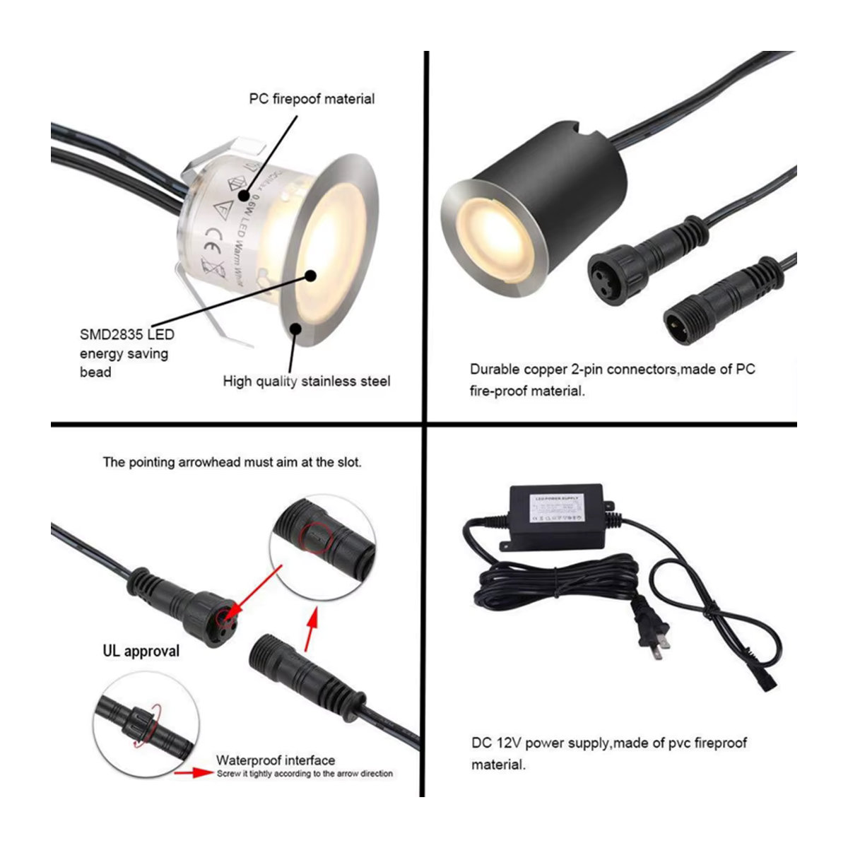 HEGEHE LED Einbauleuchte IP67 Wasserdicht für Garten und Landschaft, 12V, 0,6W, Edelstahl, Schwarz, Durchmesser: 32 mm - Bild 6