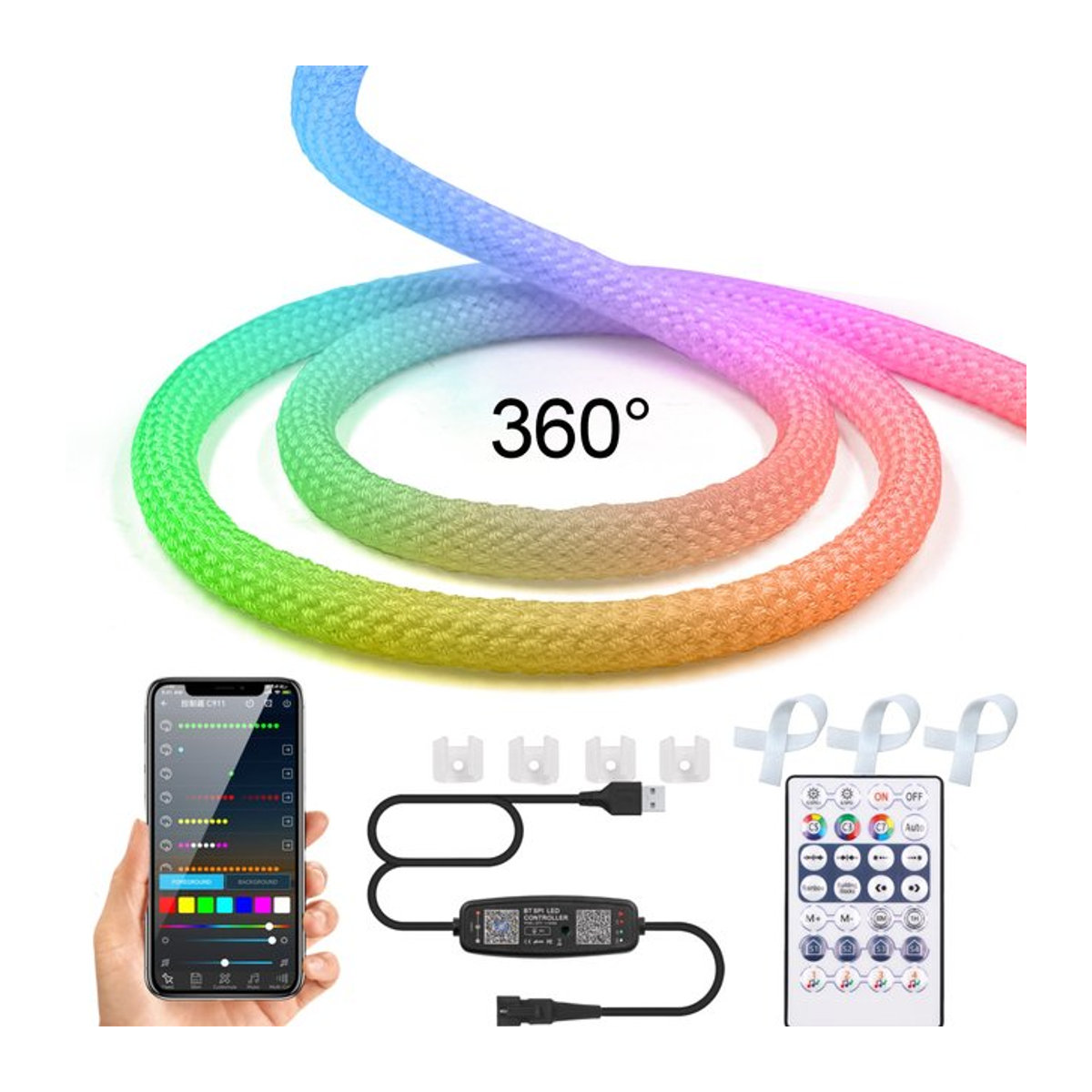 HEGEHE RGBIC LED-Streifen Rund, adressierbares Silikonband WS2812B WS2811, DC 5 V, IP67 wasserfest, 360 Grad flexibel - Bild 1