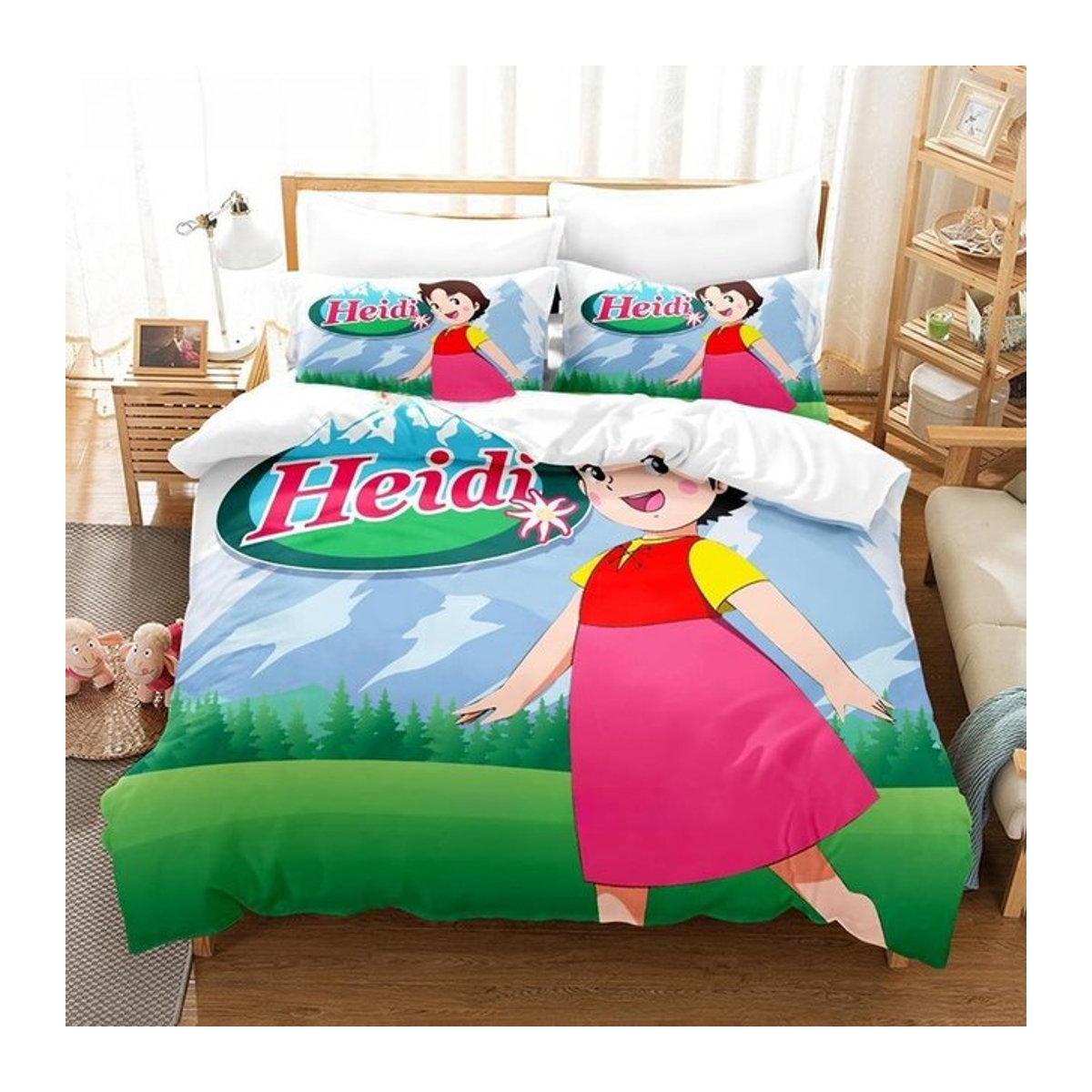 Heidi Anime 3D Druck Bettwäsche Set mit Reißverschluss, 3-teilig, B/H: 155 x 215 cm - Bild 1