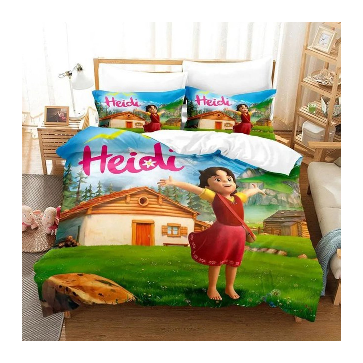 Heidi Anime Bettwäsche Set mit 3D-Druck und Reißverschluss, Breite: 140 cm, Länge: 210 cm - Bild 1