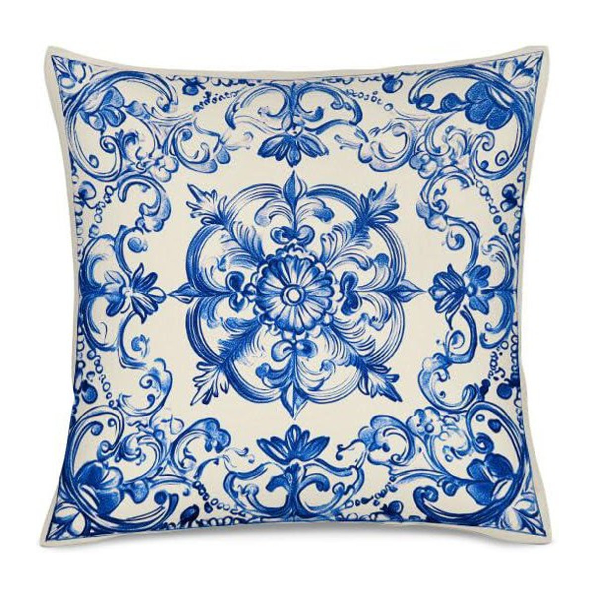 Heimdeko Kissenbezug mit blauem und weißem Blumenmuster aus Peach Skin für Sofa und Schlafzimmer, B/B/H: 18 x 18 x 18 cm - Bild 1
