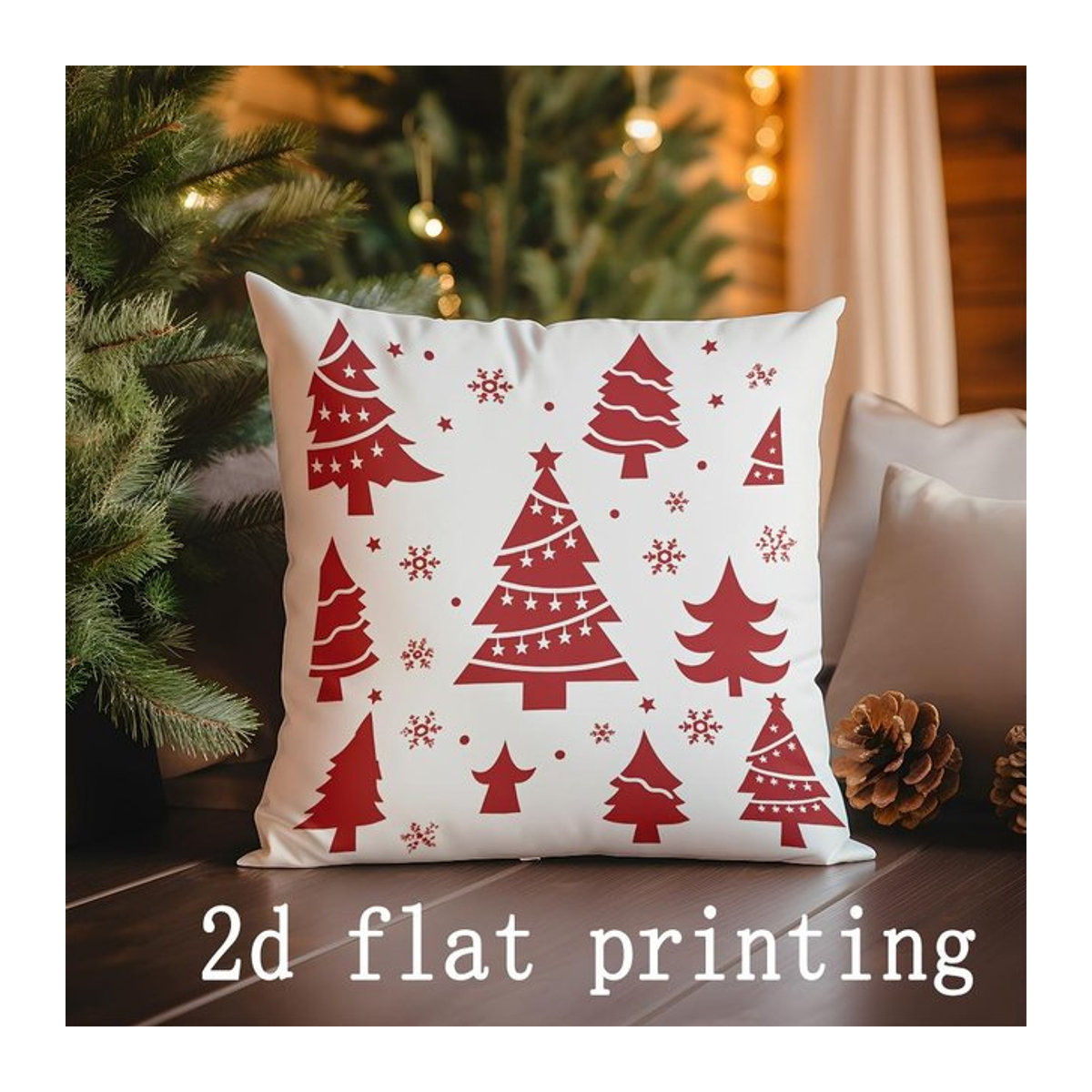 Heimdeko Kissenbezug mit Weihnachtsbaum und Schneeflockenmuster aus Peach Skin, B/B/H: 18 x 18 x 18 cm - Bild 1