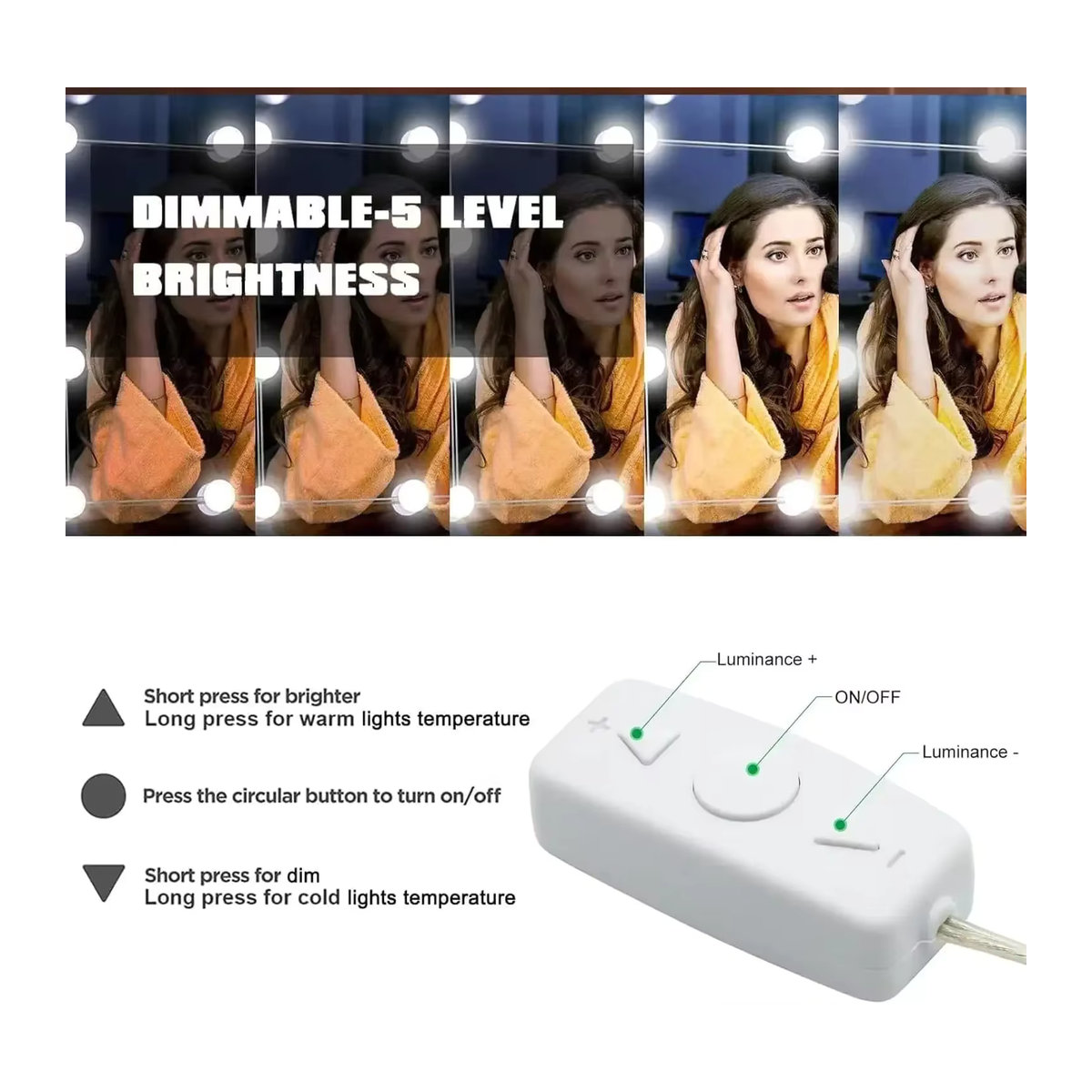 Heinast Hollywood LED Schminktischleuchte mit abnehmbaren Glühbirnen und USB-Stromversorgung - Bild 3